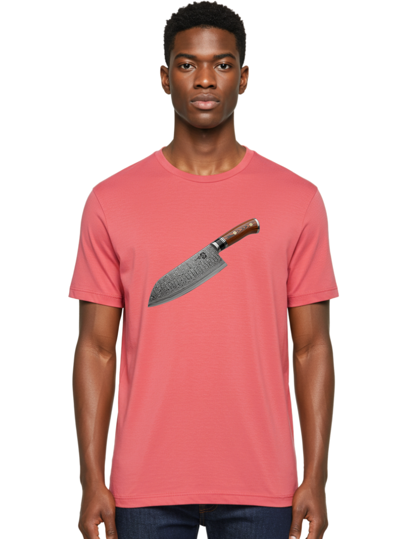Damascus-Chef-S-Knife Men'S Graphic Tee, 100% Cotton, Comfortable Casual Summer Wear, Machine Washable, Damascus Steel Chef'S Knife, Kitchen Knife, Sharp Blade, Intricate Design, Wooden Handle, Brass Rivets, Chef'S Tool, Cutting Edge, Cookware Bac972
