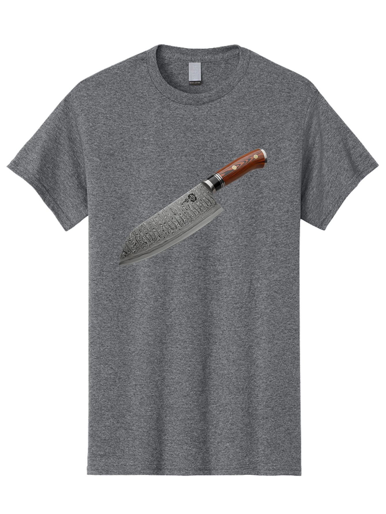 Damascus-Chef-S-Knife Men'S Graphic Tee, 100% Cotton, Comfortable Casual Summer Wear, Machine Washable, Damascus Steel Chef'S Knife, Kitchen Knife, Sharp Blade, Intricate Design, Wooden Handle, Brass Rivets, Chef'S Tool, Cutting Edge, Cookware Bac972