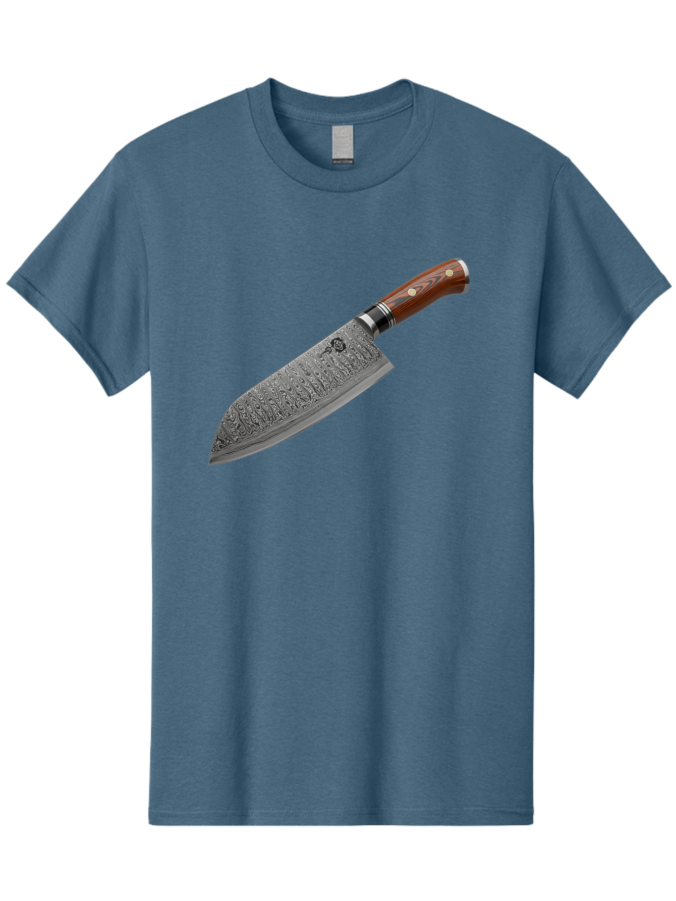 Damascus-Chef-S-Knife Men'S Graphic Tee, 100% Cotton, Comfortable Casual Summer Wear, Machine Washable, Damascus Steel Chef'S Knife, Kitchen Knife, Sharp Blade, Intricate Design, Wooden Handle, Brass Rivets, Chef'S Tool, Cutting Edge, Cookware Bac972