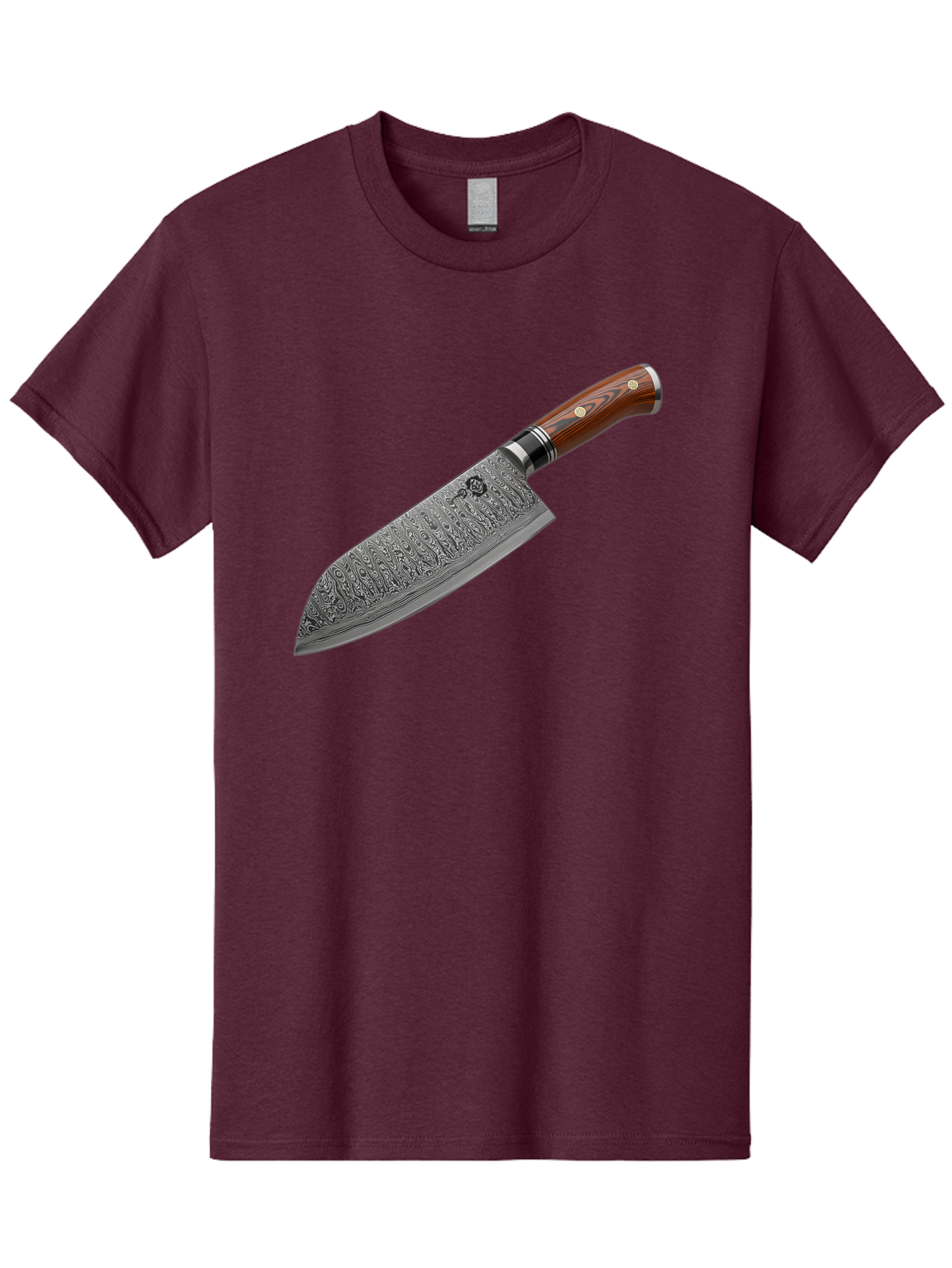 Damascus-Chef-S-Knife Men'S Graphic Tee, 100% Cotton, Comfortable Casual Summer Wear, Machine Washable, Damascus Steel Chef'S Knife, Kitchen Knife, Sharp Blade, Intricate Design, Wooden Handle, Brass Rivets, Chef'S Tool, Cutting Edge, Cookware Bac972