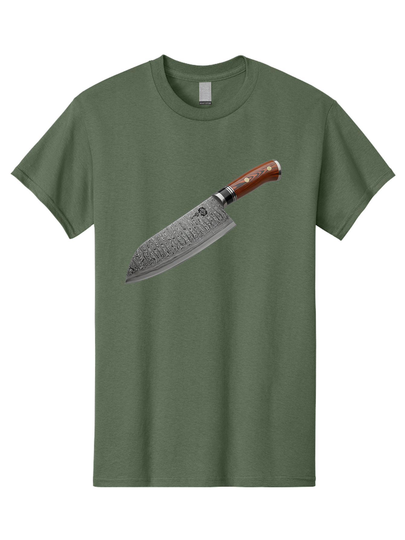 Damascus-Chef-S-Knife Men'S Graphic Tee, 100% Cotton, Comfortable Casual Summer Wear, Machine Washable, Damascus Steel Chef'S Knife, Kitchen Knife, Sharp Blade, Intricate Design, Wooden Handle, Brass Rivets, Chef'S Tool, Cutting Edge, Cookware Bac972