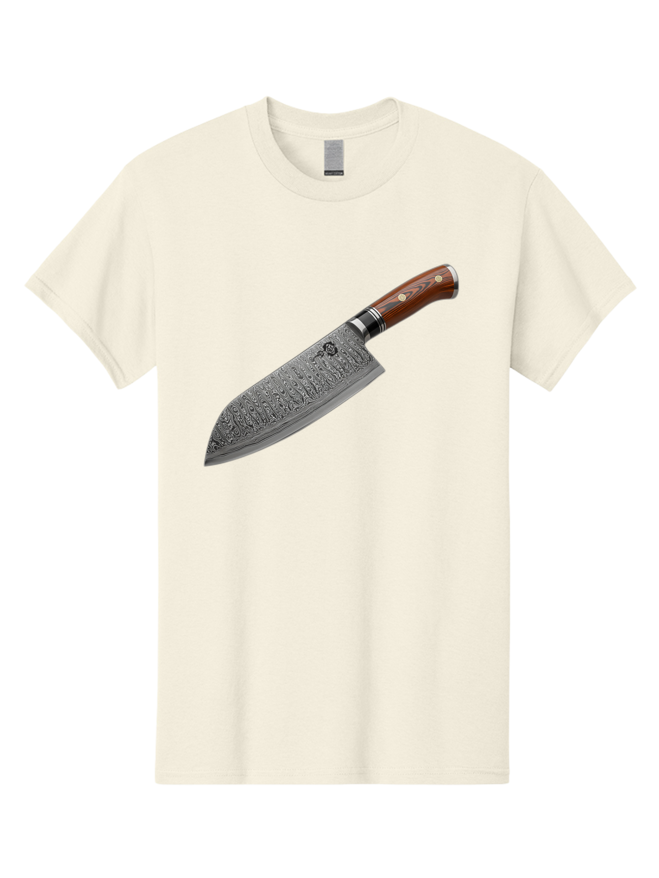 Damascus-Chef-S-Knife Men'S Graphic Tee, 100% Cotton, Comfortable Casual Summer Wear, Machine Washable, Damascus Steel Chef'S Knife, Kitchen Knife, Sharp Blade, Intricate Design, Wooden Handle, Brass Rivets, Chef'S Tool, Cutting Edge, Cookware Bac972