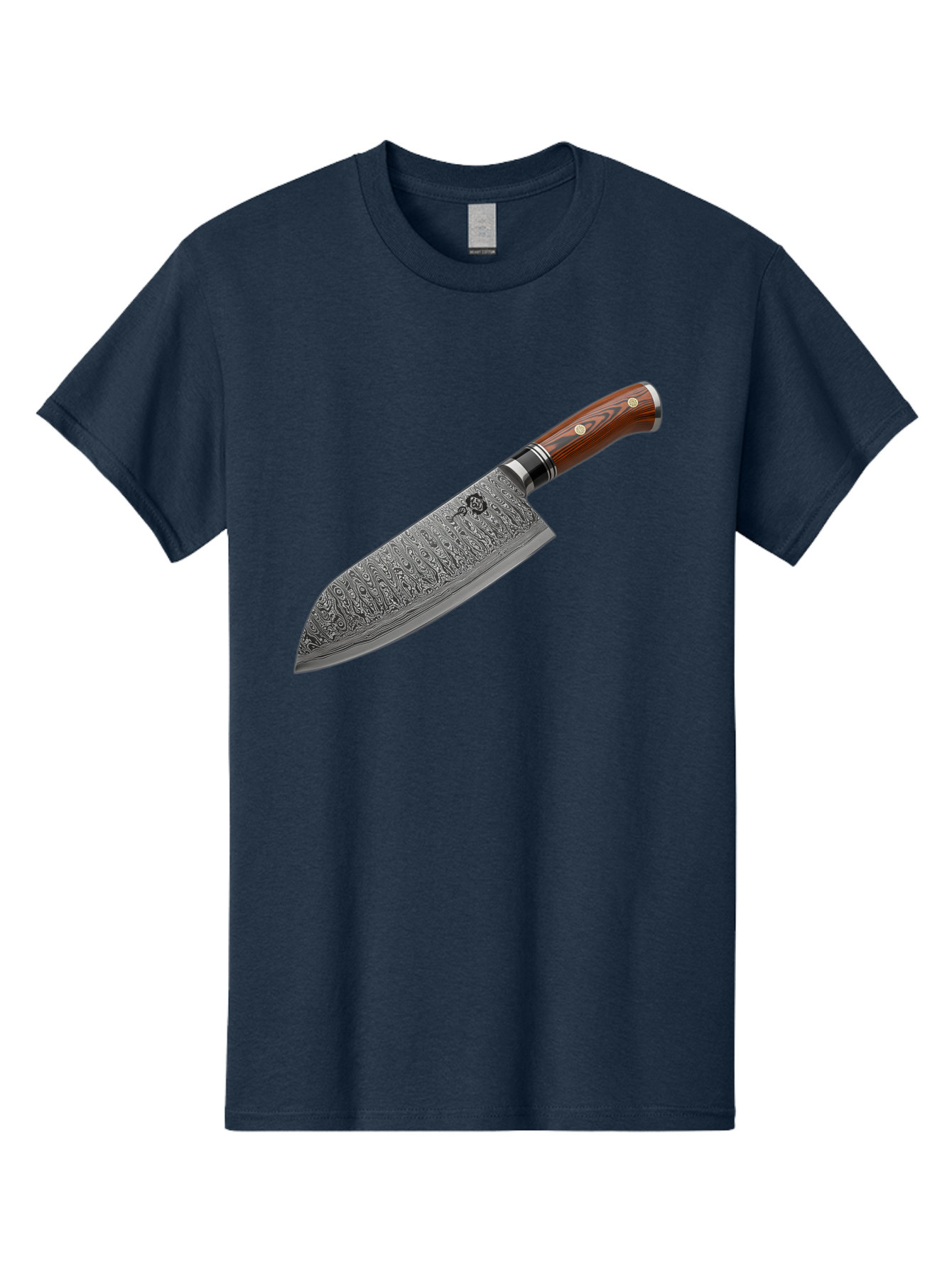 Damascus-Chef-S-Knife Men'S Graphic Tee, 100% Cotton, Comfortable Casual Summer Wear, Machine Washable, Damascus Steel Chef'S Knife, Kitchen Knife, Sharp Blade, Intricate Design, Wooden Handle, Brass Rivets, Chef'S Tool, Cutting Edge, Cookware Bac972