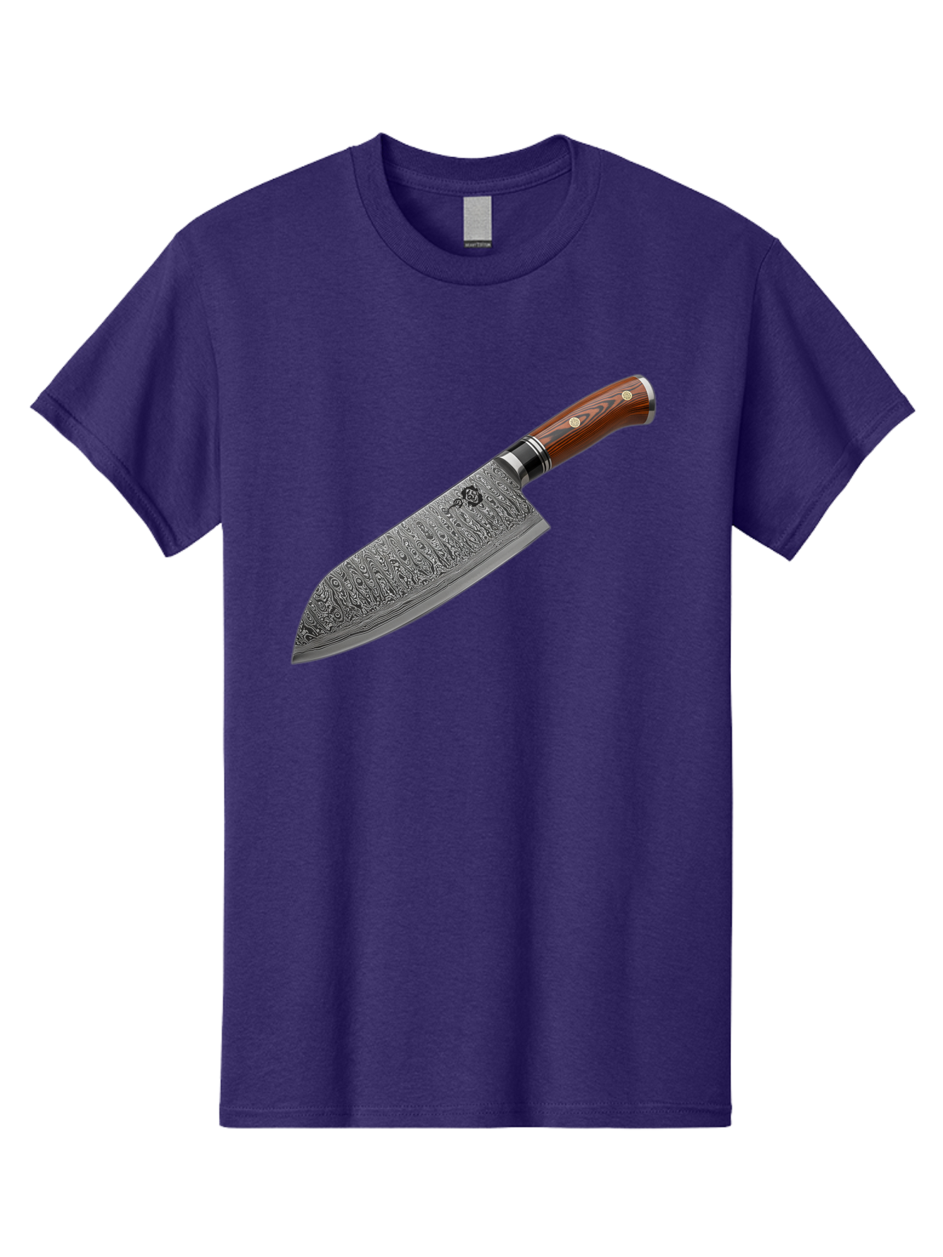 Damascus-Chef-S-Knife Men'S Graphic Tee, 100% Cotton, Comfortable Casual Summer Wear, Machine Washable, Damascus Steel Chef'S Knife, Kitchen Knife, Sharp Blade, Intricate Design, Wooden Handle, Brass Rivets, Chef'S Tool, Cutting Edge, Cookware Bac972