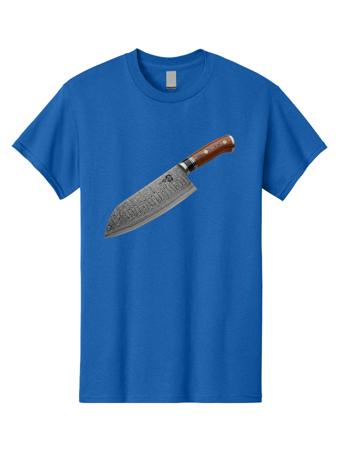 Damascus-Chef-S-Knife Men'S Graphic Tee, 100% Cotton, Comfortable Casual Summer Wear, Machine Washable, Damascus Steel Chef'S Knife, Kitchen Knife, Sharp Blade, Intricate Design, Wooden Handle, Brass Rivets, Chef'S Tool, Cutting Edge, Cookware Bac972