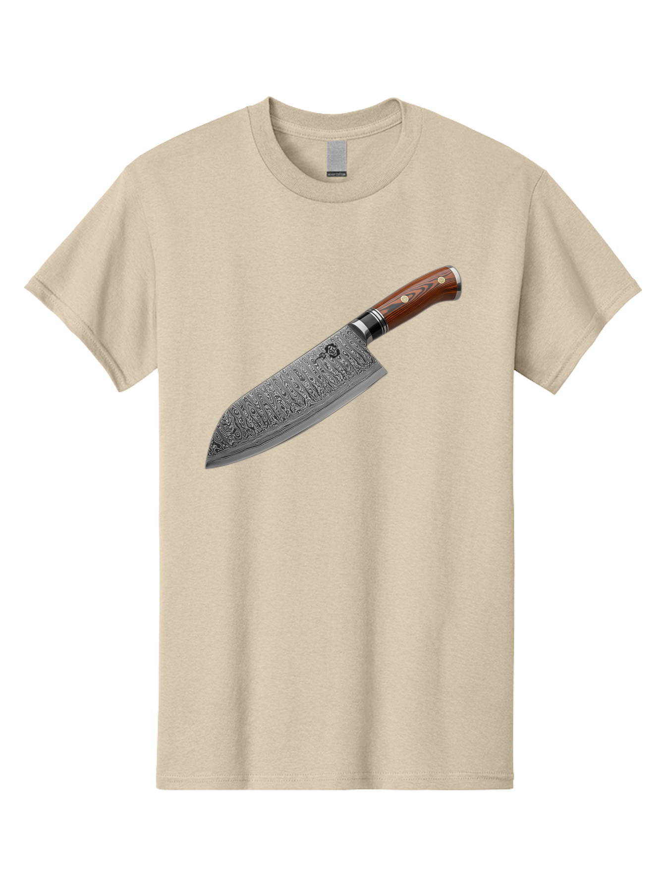 Damascus-Chef-S-Knife Men'S Graphic Tee, 100% Cotton, Comfortable Casual Summer Wear, Machine Washable, Damascus Steel Chef'S Knife, Kitchen Knife, Sharp Blade, Intricate Design, Wooden Handle, Brass Rivets, Chef'S Tool, Cutting Edge, Cookware Bac972