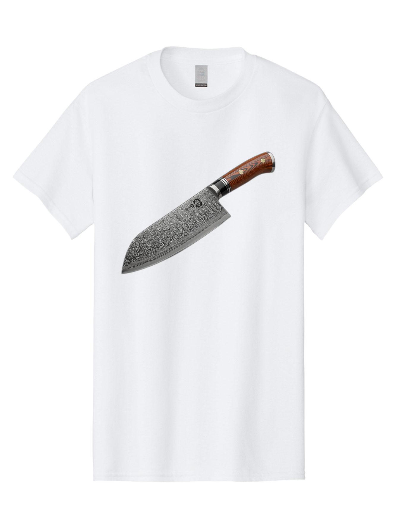 Damascus-Chef-S-Knife Men'S Graphic Tee, 100% Cotton, Comfortable Casual Summer Wear, Machine Washable, Damascus Steel Chef'S Knife, Kitchen Knife, Sharp Blade, Intricate Design, Wooden Handle, Brass Rivets, Chef'S Tool, Cutting Edge, Cookware Bac972