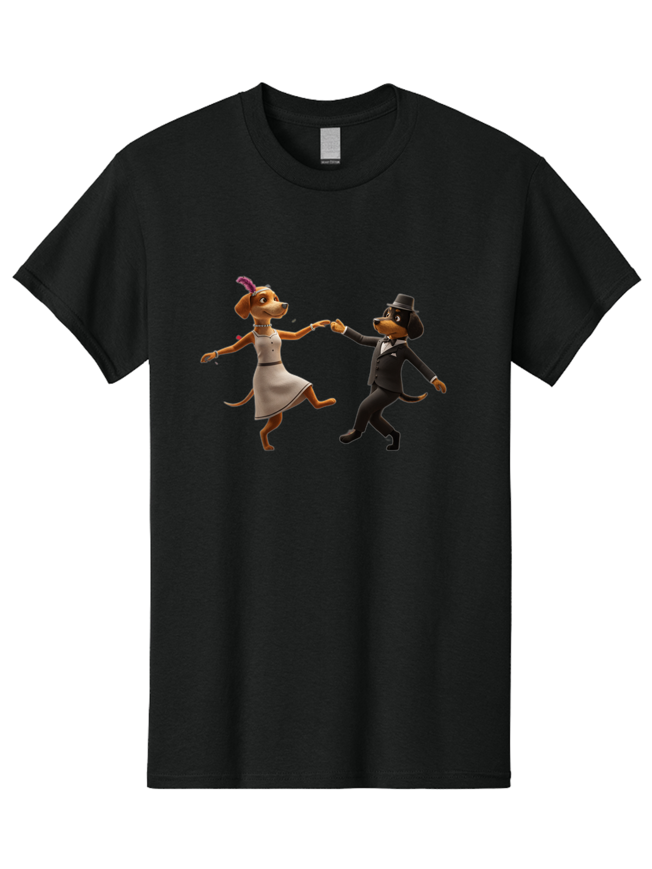 Dancing-Dogs Men'S Graphic Tee, 100% Cotton, Comfortable Casual Summer Wear, Machine Washable, Anthropomorphic Dogs Dancing Together, Lady Dog In A Dress And Hat, Gentleman Dog In A Suit, Romantic Dance, Dog Couple, Illustration, Bac973