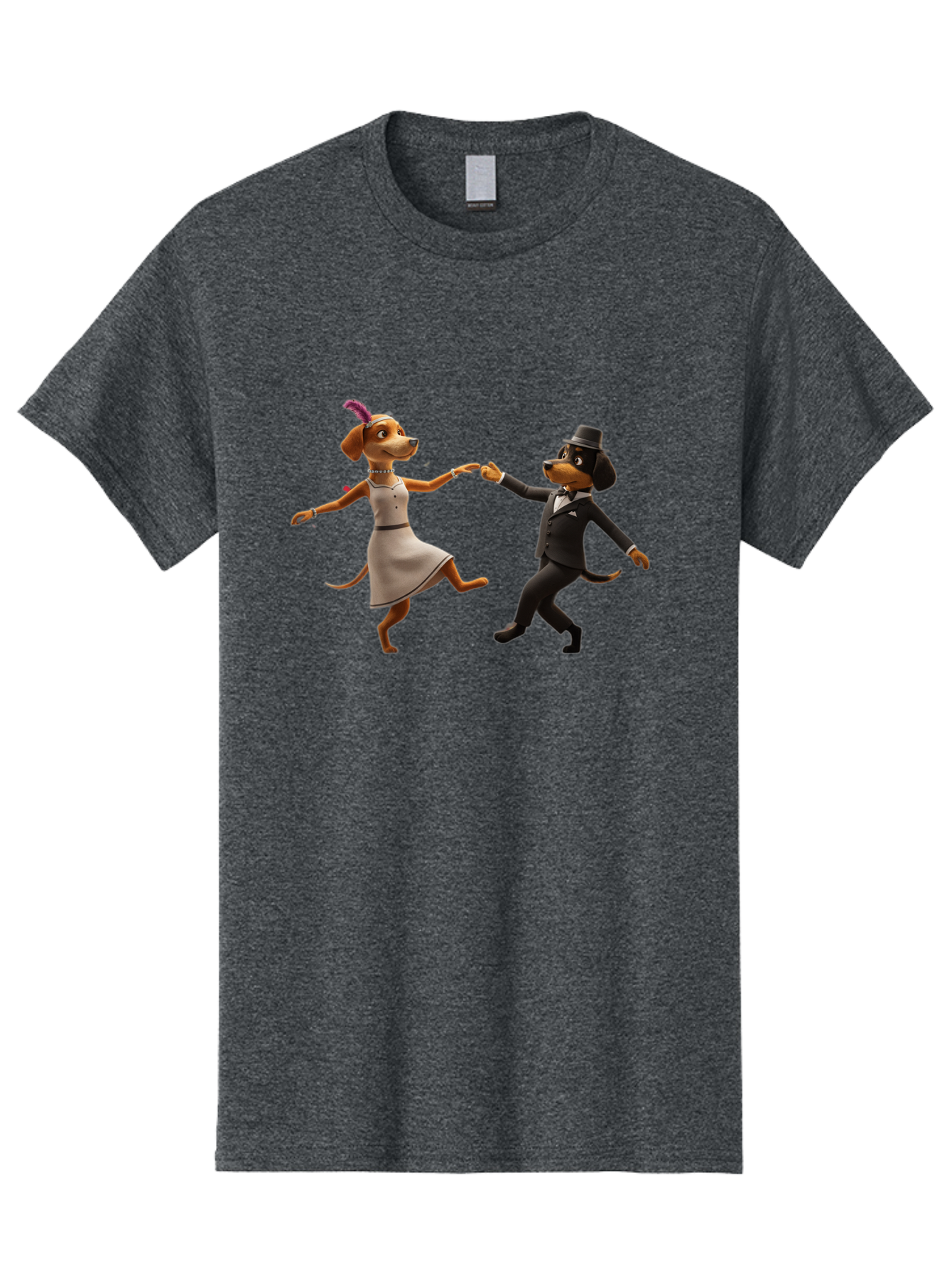 Dancing-Dogs Men'S Graphic Tee, 100% Cotton, Comfortable Casual Summer Wear, Machine Washable, Anthropomorphic Dogs Dancing Together, Lady Dog In A Dress And Hat, Gentleman Dog In A Suit, Romantic Dance, Dog Couple, Illustration, Bac973
