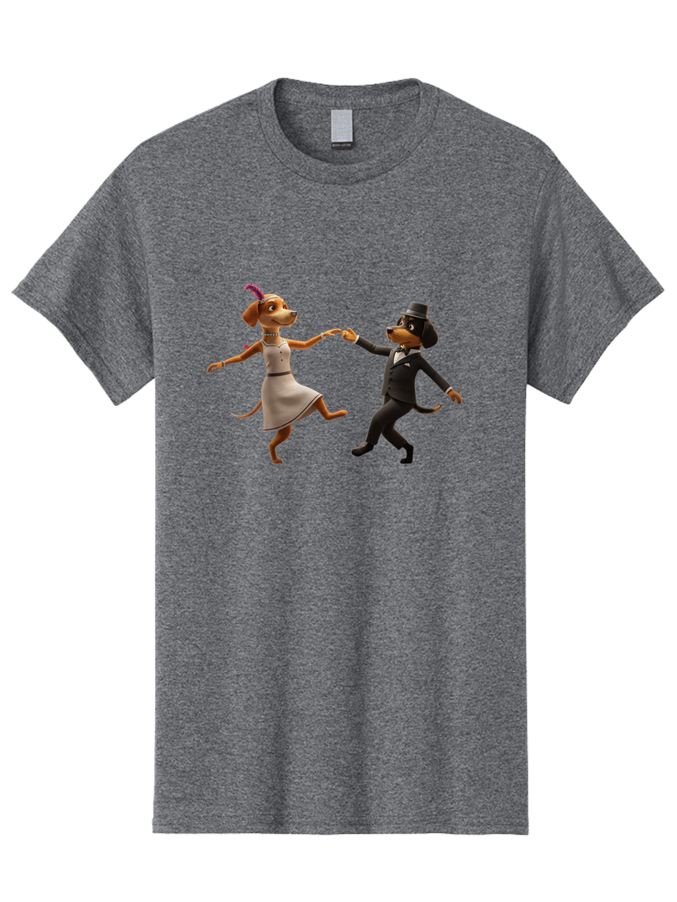 Dancing-Dogs Men'S Graphic Tee, 100% Cotton, Comfortable Casual Summer Wear, Machine Washable, Anthropomorphic Dogs Dancing Together, Lady Dog In A Dress And Hat, Gentleman Dog In A Suit, Romantic Dance, Dog Couple, Illustration, Bac973