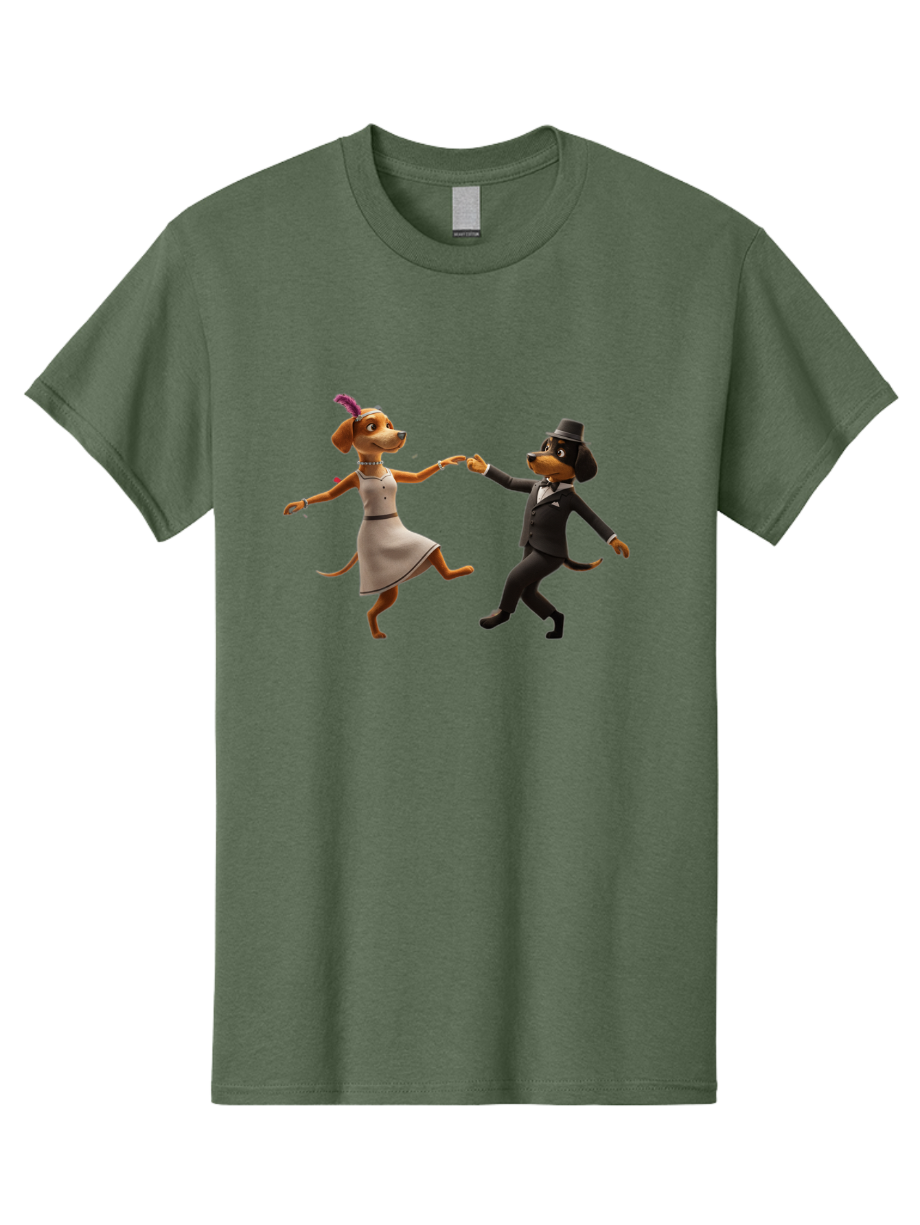 Dancing-Dogs Men'S Graphic Tee, 100% Cotton, Comfortable Casual Summer Wear, Machine Washable, Anthropomorphic Dogs Dancing Together, Lady Dog In A Dress And Hat, Gentleman Dog In A Suit, Romantic Dance, Dog Couple, Illustration, Bac973