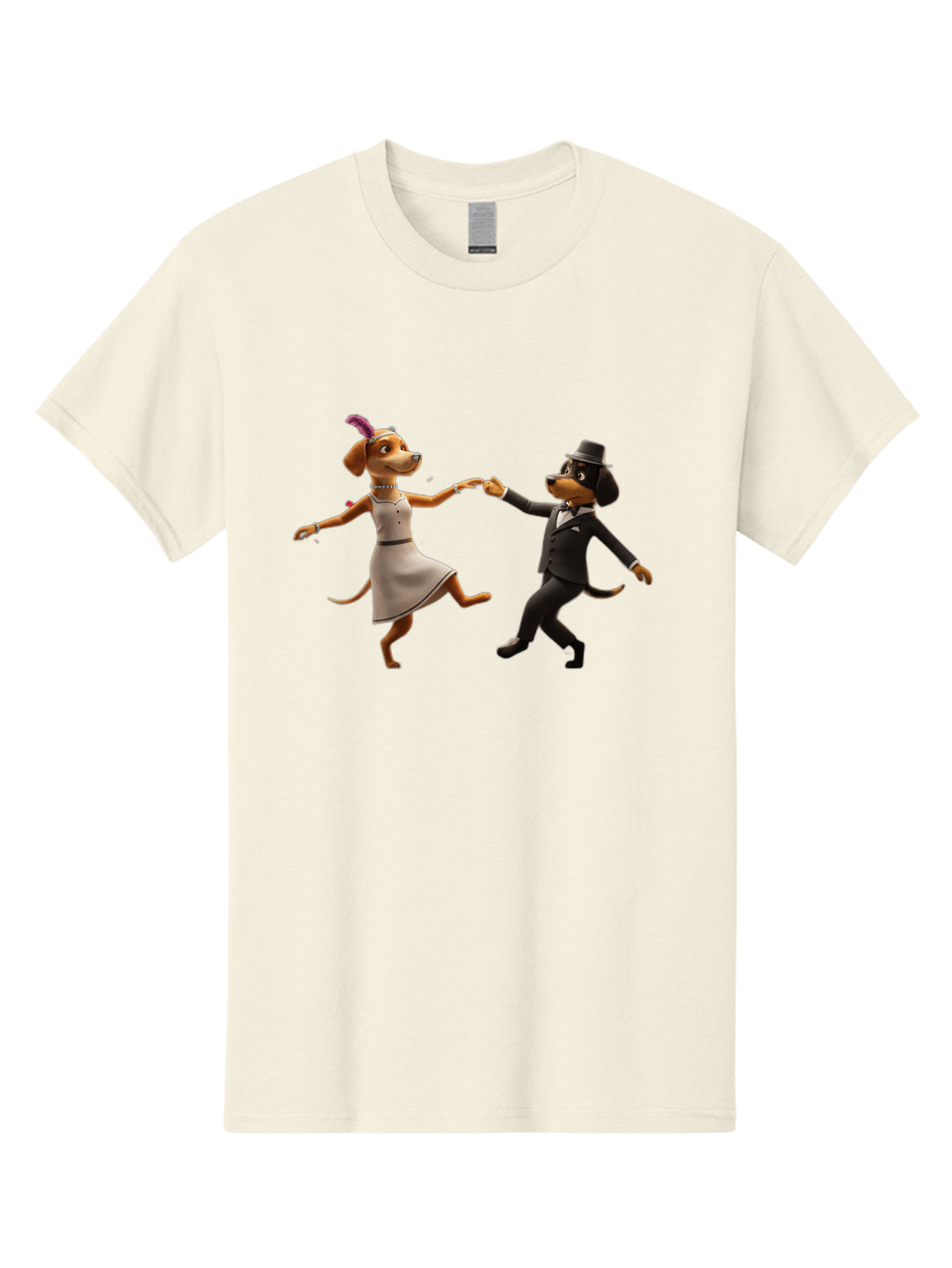 Dancing-Dogs Men'S Graphic Tee, 100% Cotton, Comfortable Casual Summer Wear, Machine Washable, Anthropomorphic Dogs Dancing Together, Lady Dog In A Dress And Hat, Gentleman Dog In A Suit, Romantic Dance, Dog Couple, Illustration, Bac973