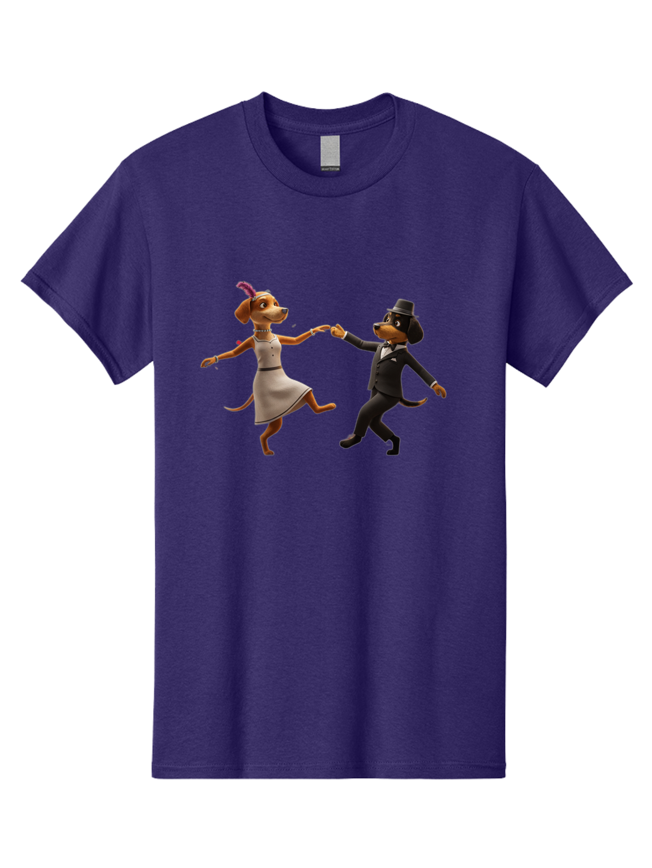 Dancing-Dogs Men'S Graphic Tee, 100% Cotton, Comfortable Casual Summer Wear, Machine Washable, Anthropomorphic Dogs Dancing Together, Lady Dog In A Dress And Hat, Gentleman Dog In A Suit, Romantic Dance, Dog Couple, Illustration, Bac973
