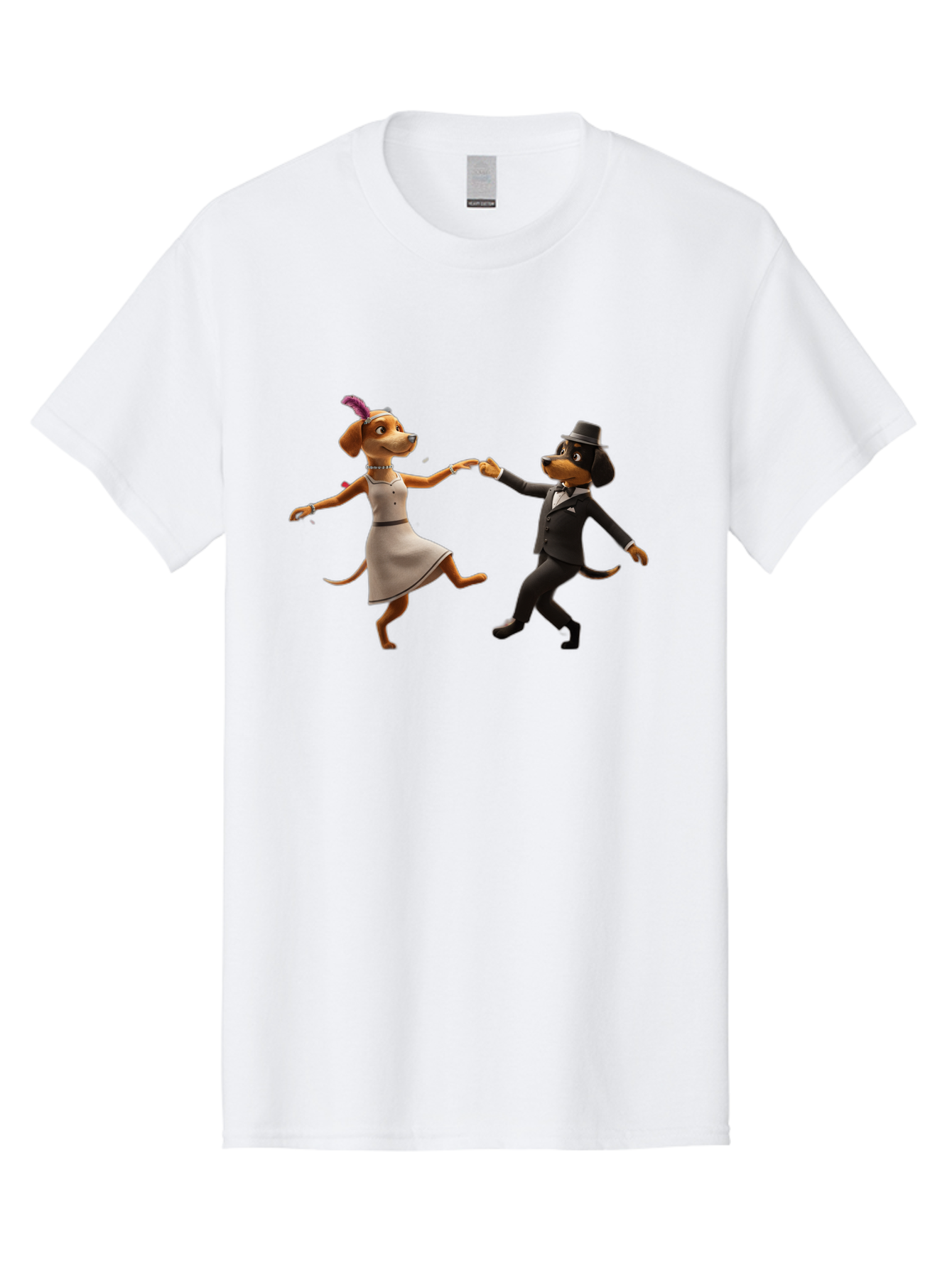 Dancing-Dogs Men'S Graphic Tee, 100% Cotton, Comfortable Casual Summer Wear, Machine Washable, Anthropomorphic Dogs Dancing Together, Lady Dog In A Dress And Hat, Gentleman Dog In A Suit, Romantic Dance, Dog Couple, Illustration, Bac973
