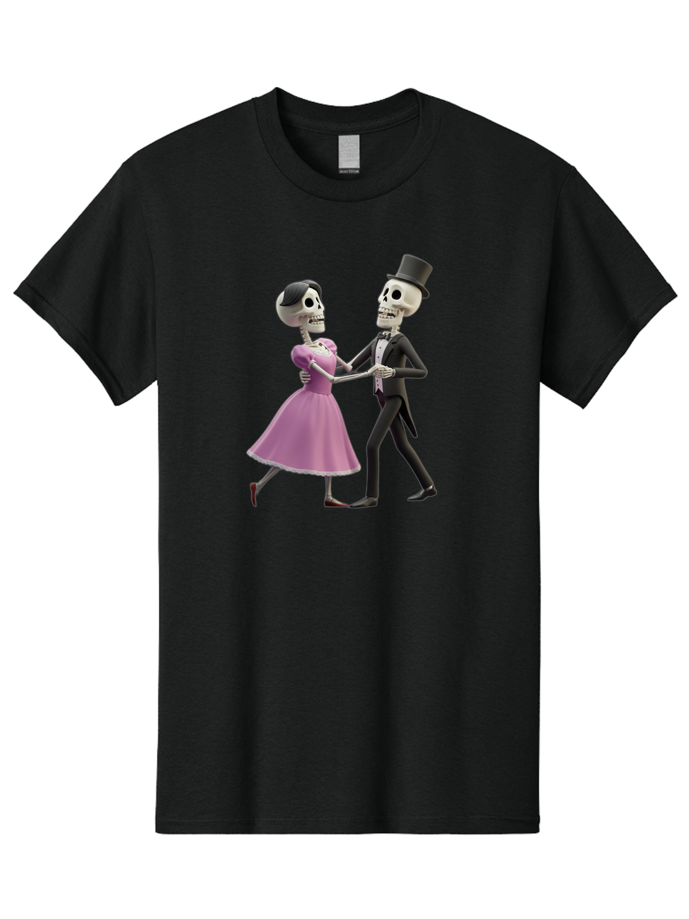 Dancing-Skeletons Men'S Graphic Tee, 100% Cotton, Comfortable Casual Summer Wear, Machine Washable, Skeleton Couple Dancing, Day Of The Dead Celebration, Calavera Fashion, Traditional Mexican Attire, Sugar Skull Makeup, Waltz Dance, Bac974