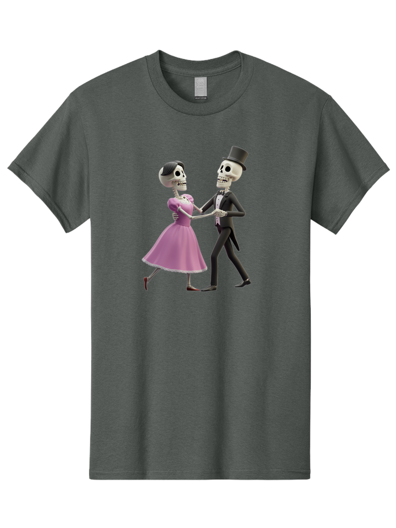 Dancing-Skeletons Men'S Graphic Tee, 100% Cotton, Comfortable Casual Summer Wear, Machine Washable, Skeleton Couple Dancing, Day Of The Dead Celebration, Calavera Fashion, Traditional Mexican Attire, Sugar Skull Makeup, Waltz Dance, Bac974
