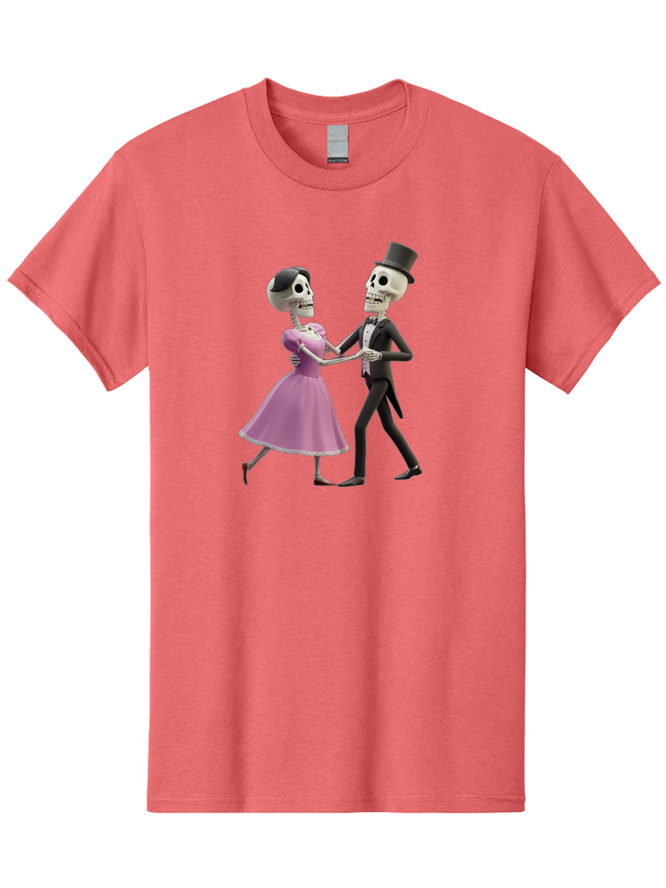 Dancing-Skeletons Men'S Graphic Tee, 100% Cotton, Comfortable Casual Summer Wear, Machine Washable, Skeleton Couple Dancing, Day Of The Dead Celebration, Calavera Fashion, Traditional Mexican Attire, Sugar Skull Makeup, Waltz Dance, Bac974