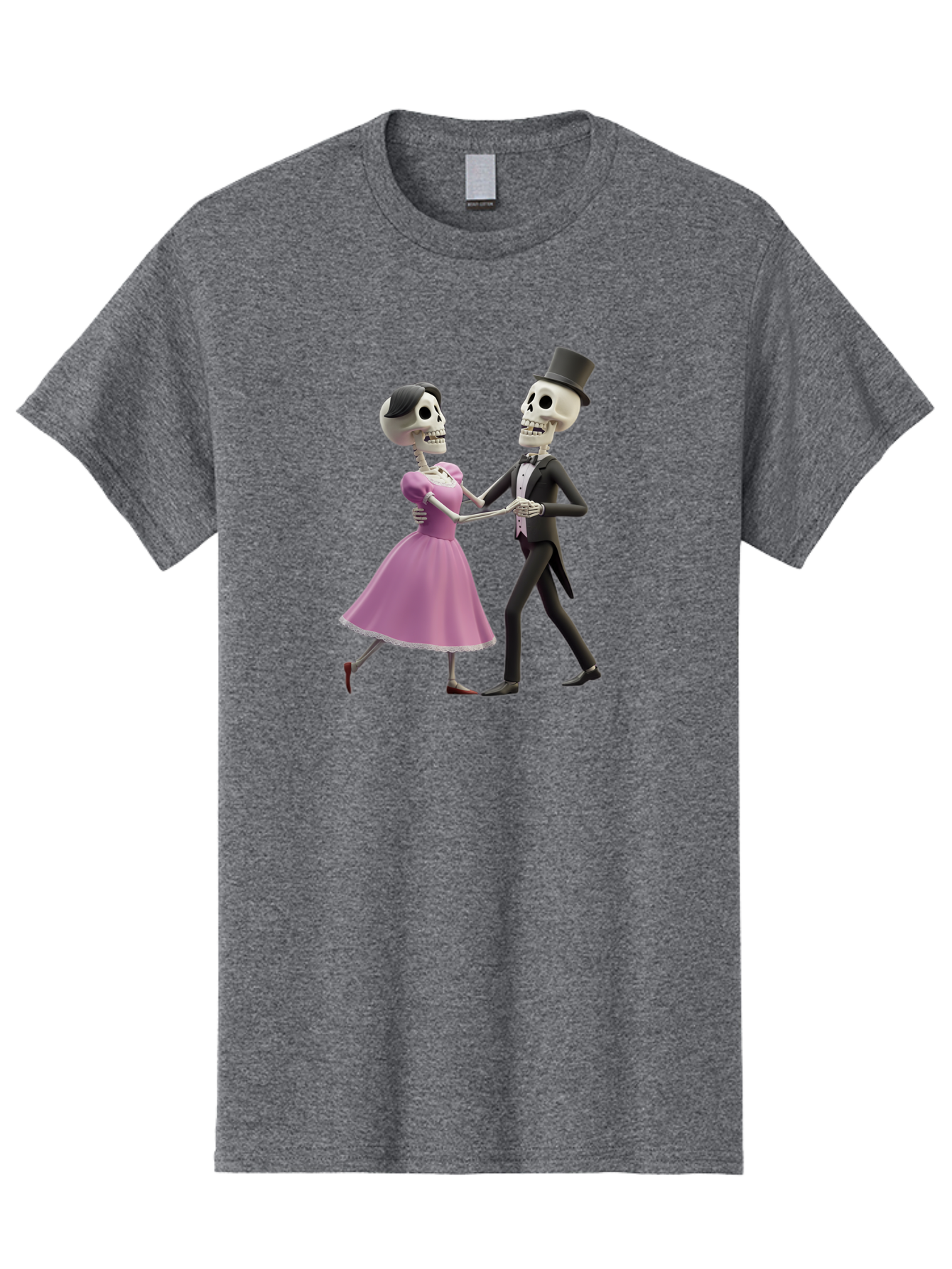 Dancing-Skeletons Men'S Graphic Tee, 100% Cotton, Comfortable Casual Summer Wear, Machine Washable, Skeleton Couple Dancing, Day Of The Dead Celebration, Calavera Fashion, Traditional Mexican Attire, Sugar Skull Makeup, Waltz Dance, Bac974