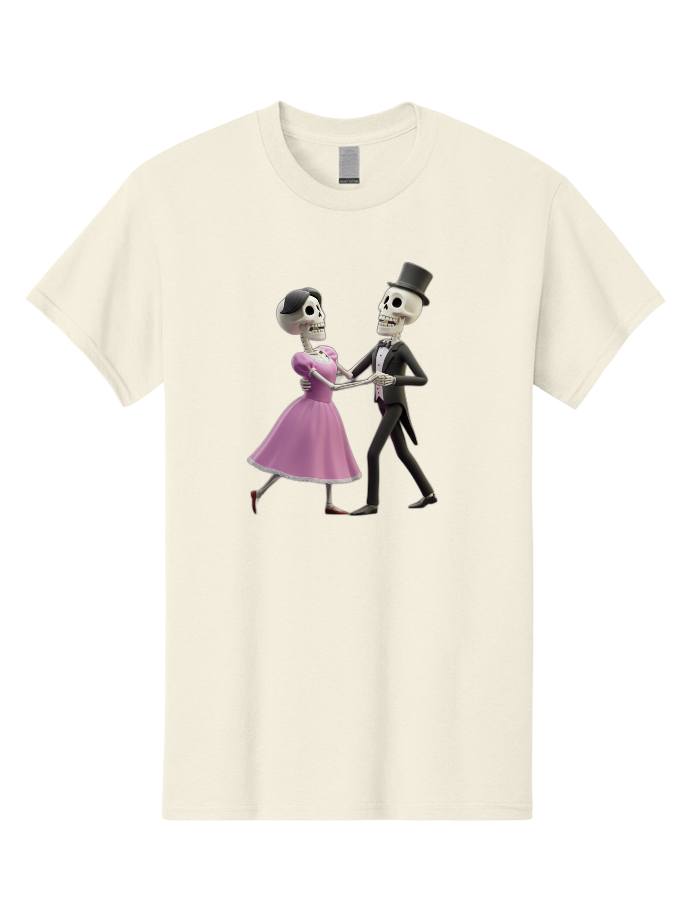Dancing-Skeletons Men'S Graphic Tee, 100% Cotton, Comfortable Casual Summer Wear, Machine Washable, Skeleton Couple Dancing, Day Of The Dead Celebration, Calavera Fashion, Traditional Mexican Attire, Sugar Skull Makeup, Waltz Dance, Bac974