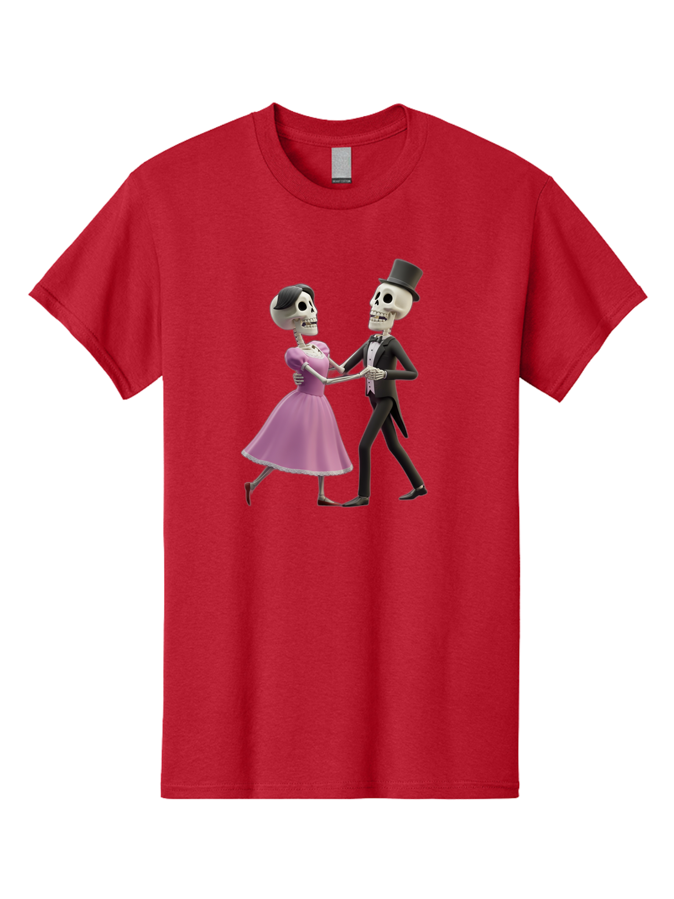 Dancing-Skeletons Men'S Graphic Tee, 100% Cotton, Comfortable Casual Summer Wear, Machine Washable, Skeleton Couple Dancing, Day Of The Dead Celebration, Calavera Fashion, Traditional Mexican Attire, Sugar Skull Makeup, Waltz Dance, Bac974