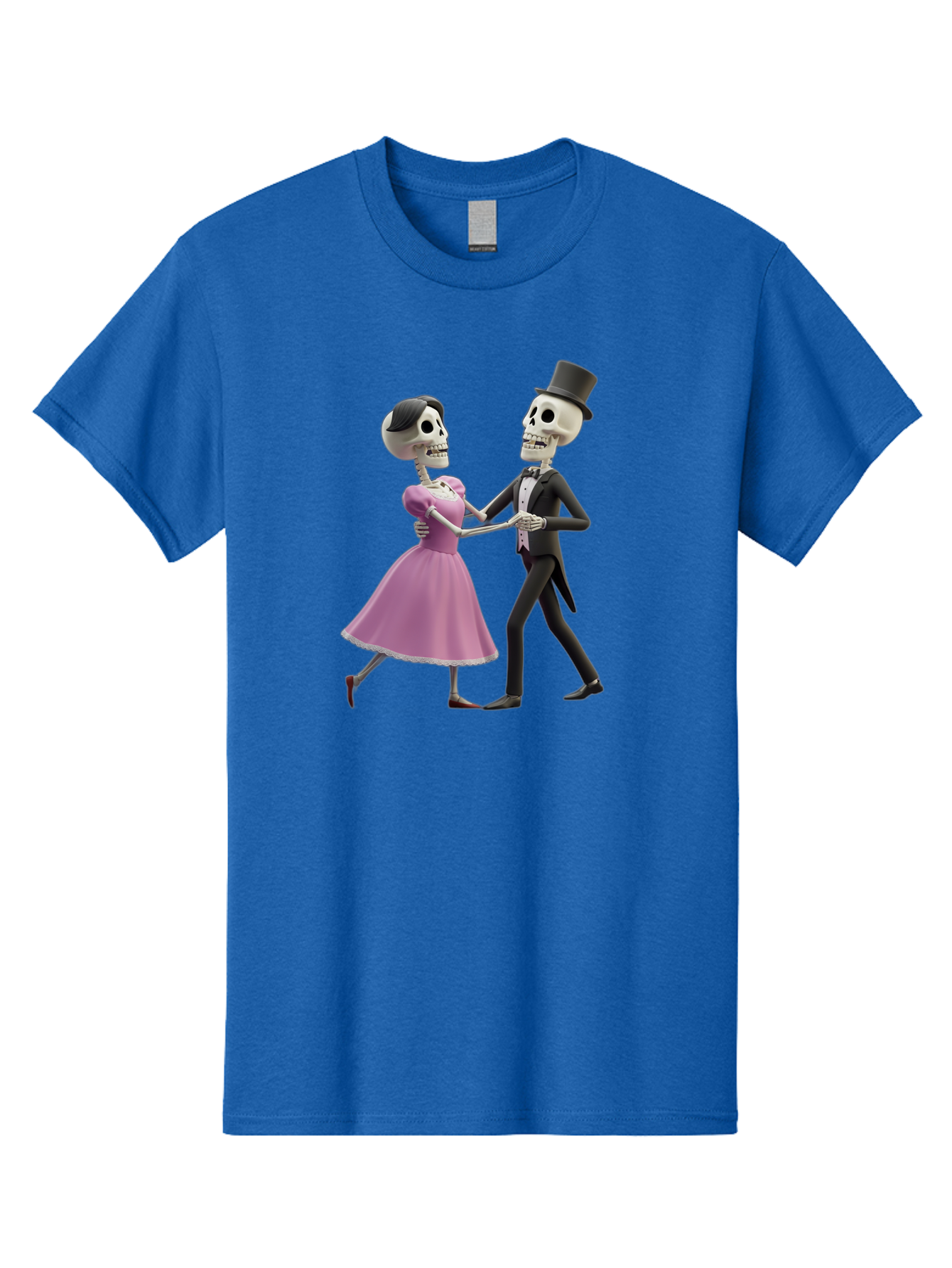 Dancing-Skeletons Men'S Graphic Tee, 100% Cotton, Comfortable Casual Summer Wear, Machine Washable, Skeleton Couple Dancing, Day Of The Dead Celebration, Calavera Fashion, Traditional Mexican Attire, Sugar Skull Makeup, Waltz Dance, Bac974