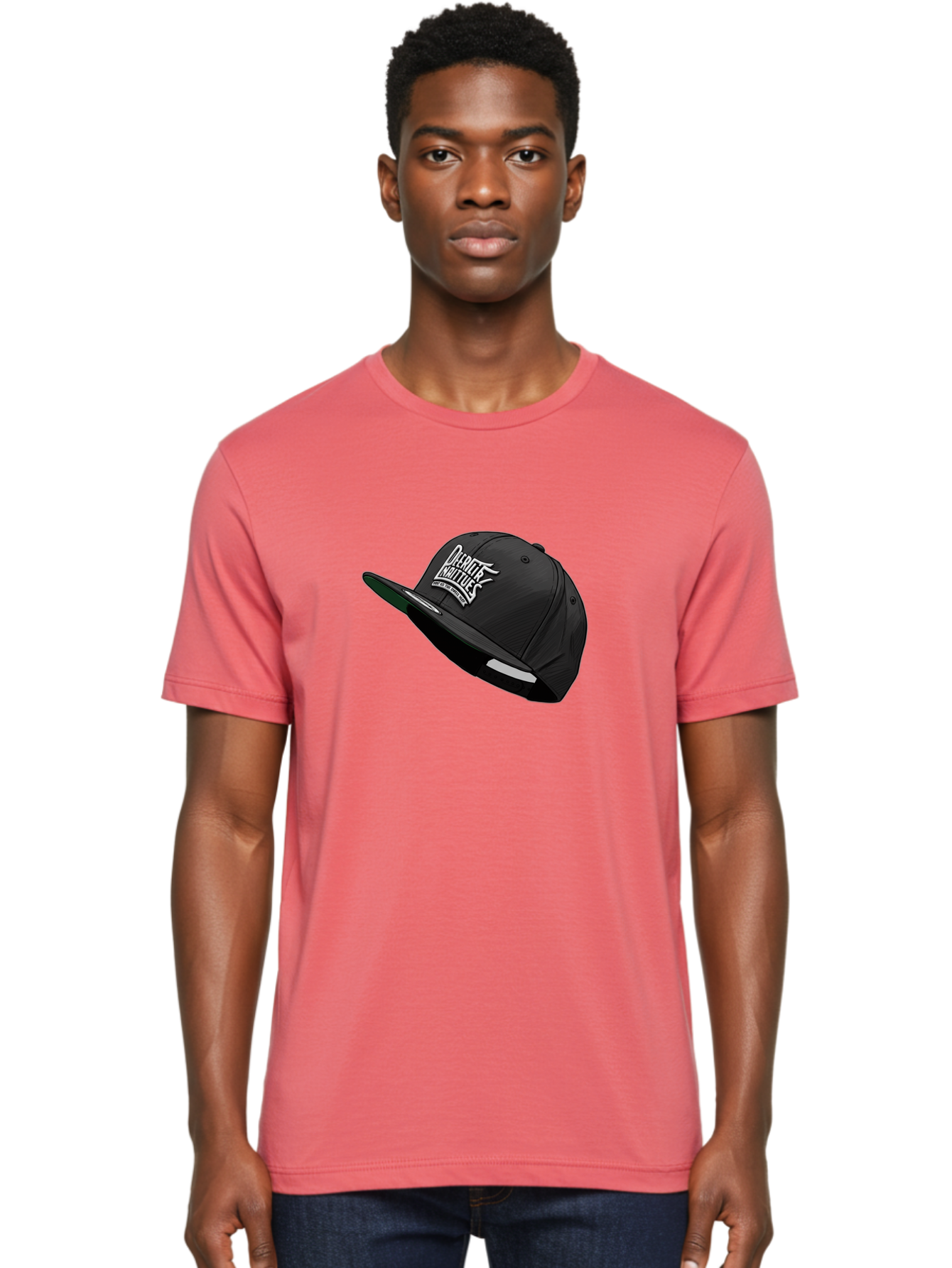 Darktrix-Koutures Men'S Graphic Tee, 100% Cotton, Comfortable Casual Summer Wear, Machine Washable, Black Snapback Hat, Darby Knights Logo, Streetwear Fashion, Casual Wear, Sports Cap, Graffitistyle Text, White Logo On Black Cap Bac976