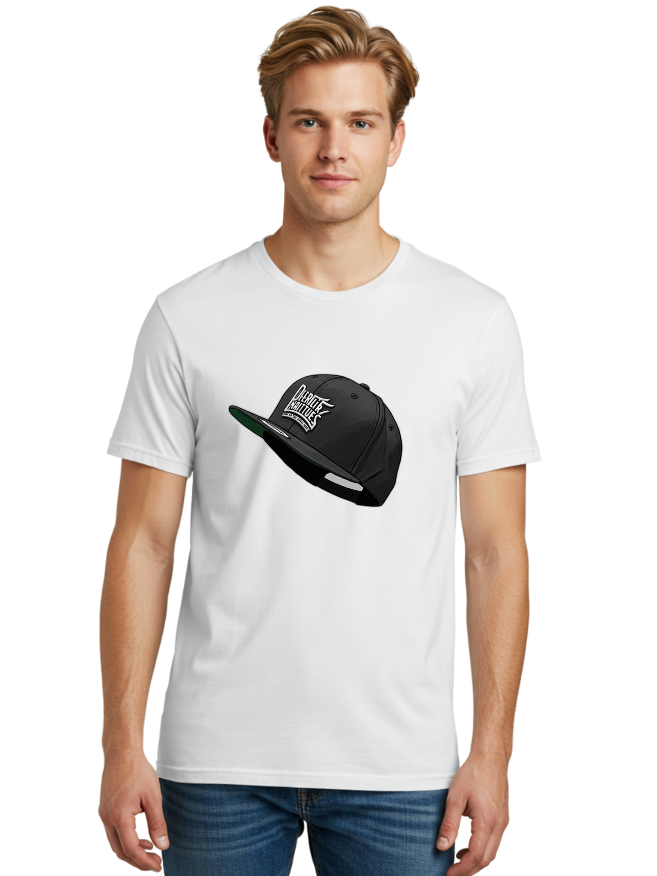 Darktrix-Koutures Men'S Graphic Tee, 100% Cotton, Comfortable Casual Summer Wear, Machine Washable, Black Snapback Hat, Darby Knights Logo, Streetwear Fashion, Casual Wear, Sports Cap, Graffitistyle Text, White Logo On Black Cap Bac976