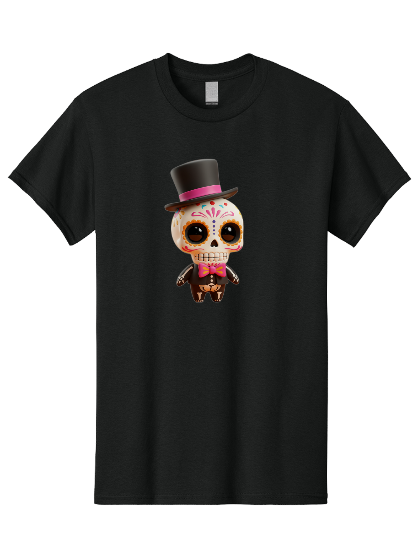 Day-Of-The-Dead-Skeleton Men'S Graphic Tee, 100% Cotton, Comfortable Casual Summer Wear, Machine Washable, Sugar Skull, Day Of The Dead, Dia De Los Muertos, Skeleton Figurine, Colorful Decorations, Festive Attire, Top Hat, Bow Tie, Bac977