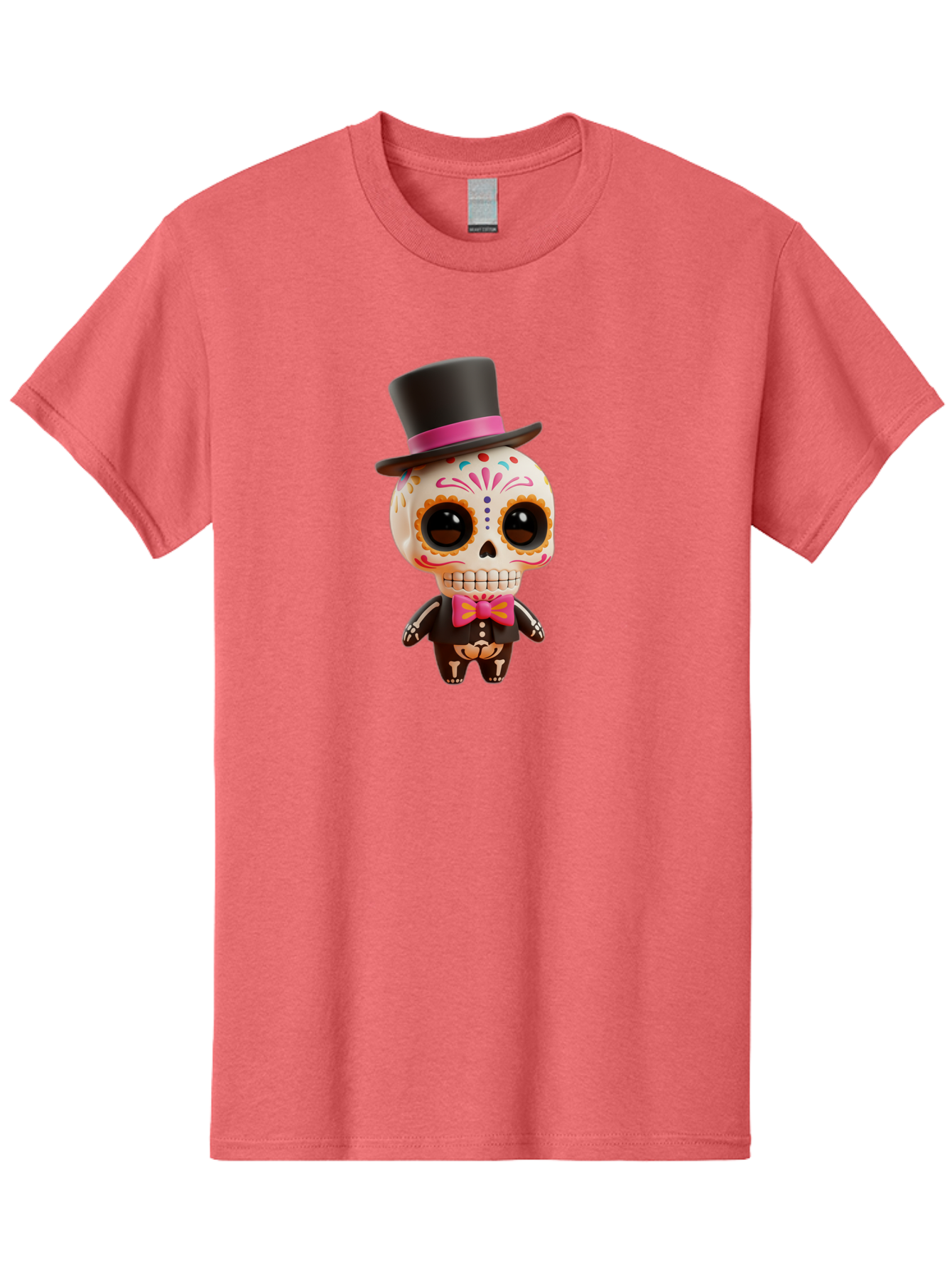 Day-Of-The-Dead-Skeleton Men'S Graphic Tee, 100% Cotton, Comfortable Casual Summer Wear, Machine Washable, Sugar Skull, Day Of The Dead, Dia De Los Muertos, Skeleton Figurine, Colorful Decorations, Festive Attire, Top Hat, Bow Tie, Bac977