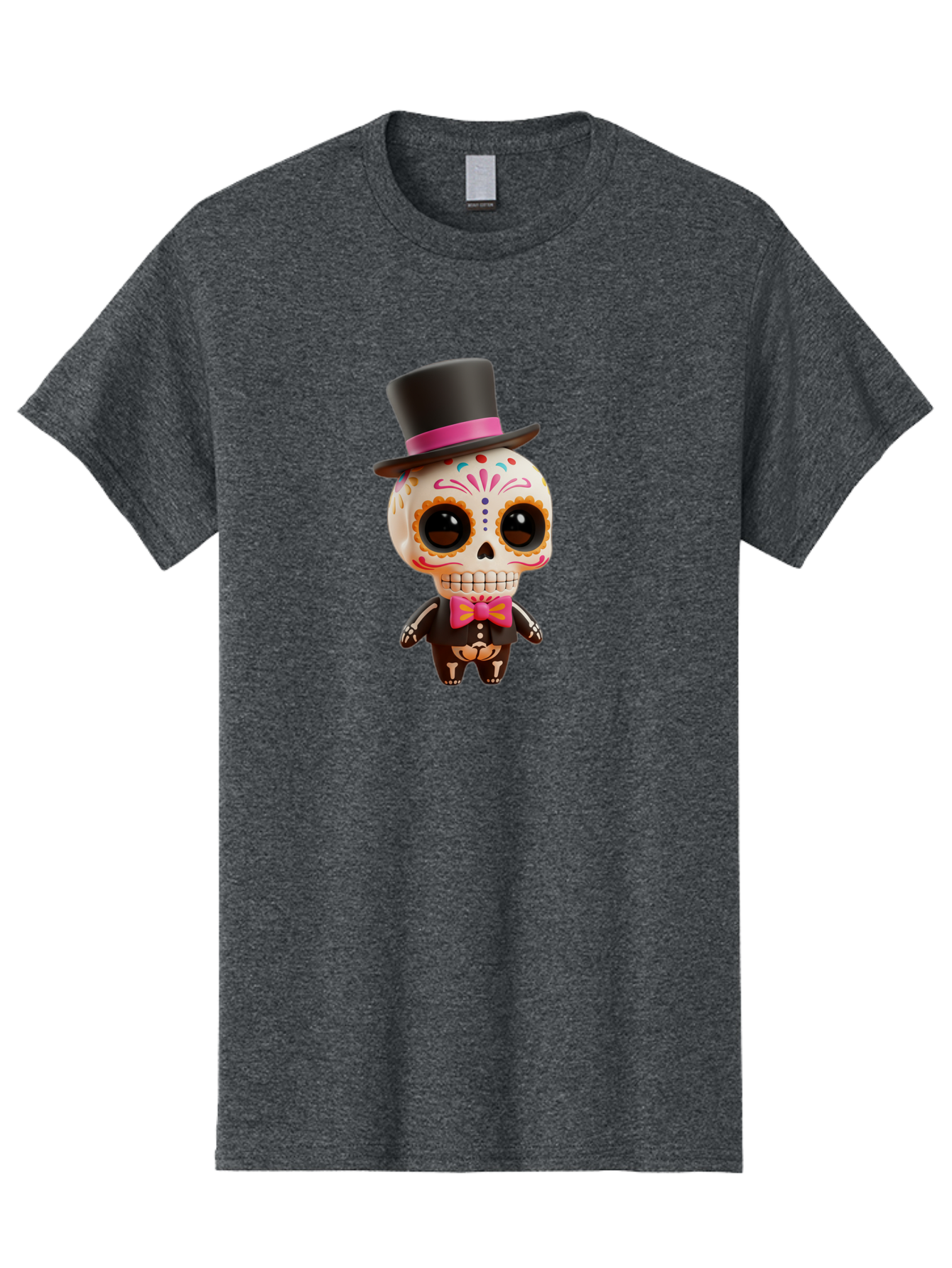 Day-Of-The-Dead-Skeleton Men'S Graphic Tee, 100% Cotton, Comfortable Casual Summer Wear, Machine Washable, Sugar Skull, Day Of The Dead, Dia De Los Muertos, Skeleton Figurine, Colorful Decorations, Festive Attire, Top Hat, Bow Tie, Bac977
