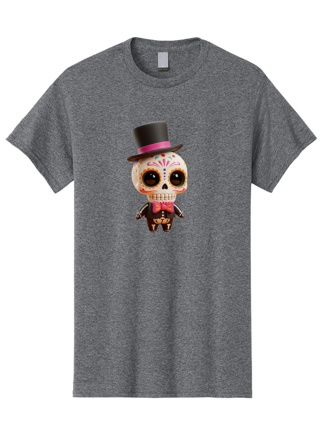 Day-Of-The-Dead-Skeleton Men'S Graphic Tee, 100% Cotton, Comfortable Casual Summer Wear, Machine Washable, Sugar Skull, Day Of The Dead, Dia De Los Muertos, Skeleton Figurine, Colorful Decorations, Festive Attire, Top Hat, Bow Tie, Bac977