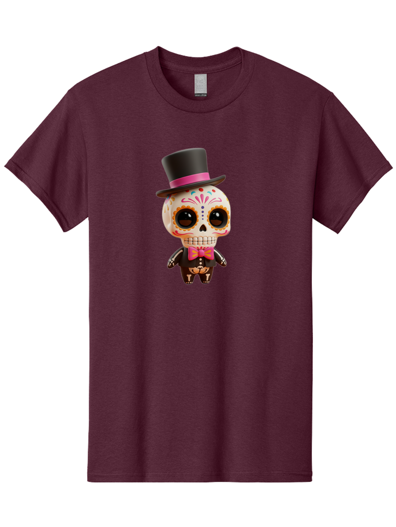 Day-Of-The-Dead-Skeleton Men'S Graphic Tee, 100% Cotton, Comfortable Casual Summer Wear, Machine Washable, Sugar Skull, Day Of The Dead, Dia De Los Muertos, Skeleton Figurine, Colorful Decorations, Festive Attire, Top Hat, Bow Tie, Bac977