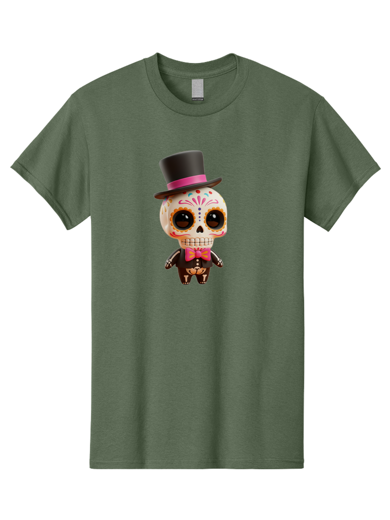 Day-Of-The-Dead-Skeleton Men'S Graphic Tee, 100% Cotton, Comfortable Casual Summer Wear, Machine Washable, Sugar Skull, Day Of The Dead, Dia De Los Muertos, Skeleton Figurine, Colorful Decorations, Festive Attire, Top Hat, Bow Tie, Bac977