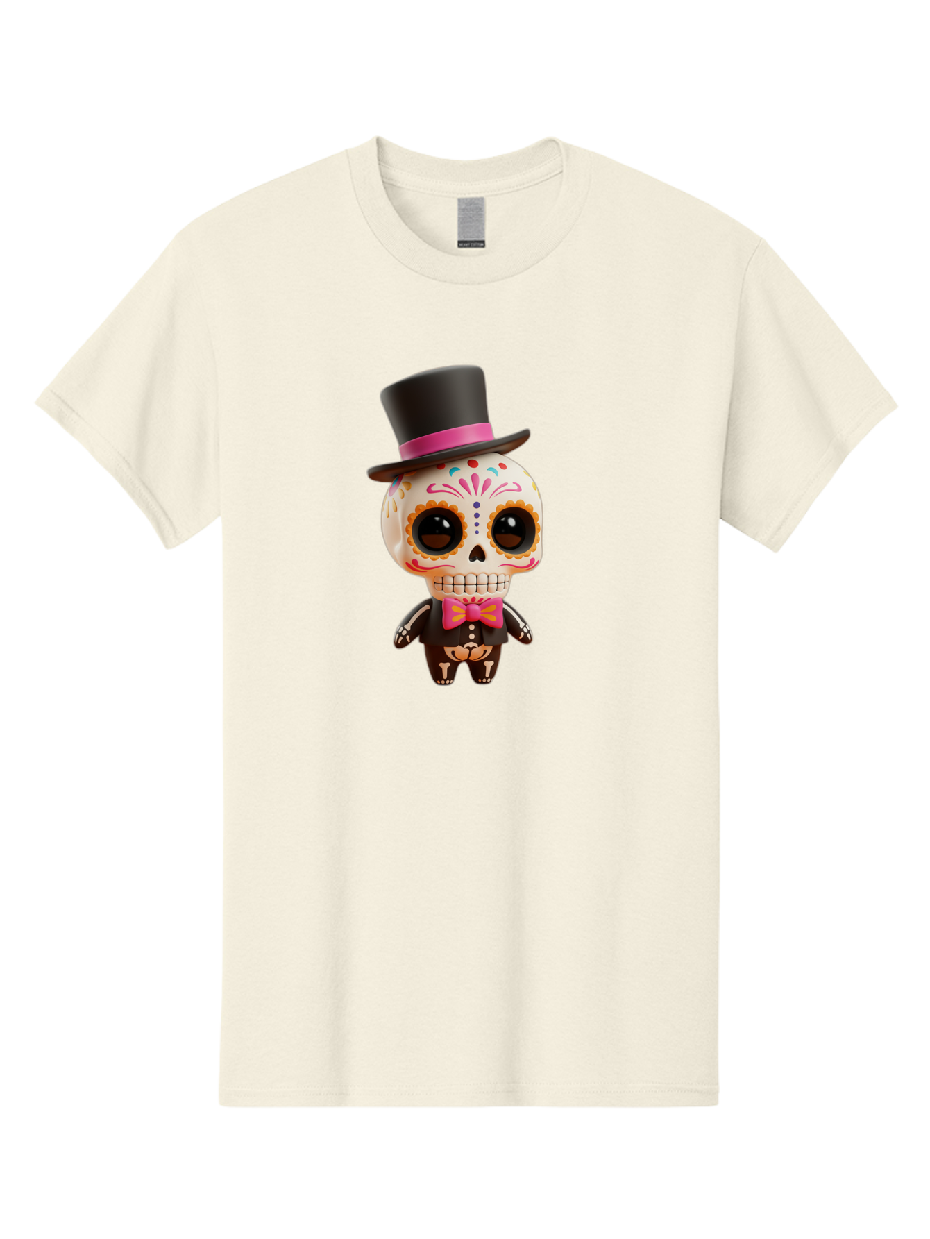 Day-Of-The-Dead-Skeleton Men'S Graphic Tee, 100% Cotton, Comfortable Casual Summer Wear, Machine Washable, Sugar Skull, Day Of The Dead, Dia De Los Muertos, Skeleton Figurine, Colorful Decorations, Festive Attire, Top Hat, Bow Tie, Bac977