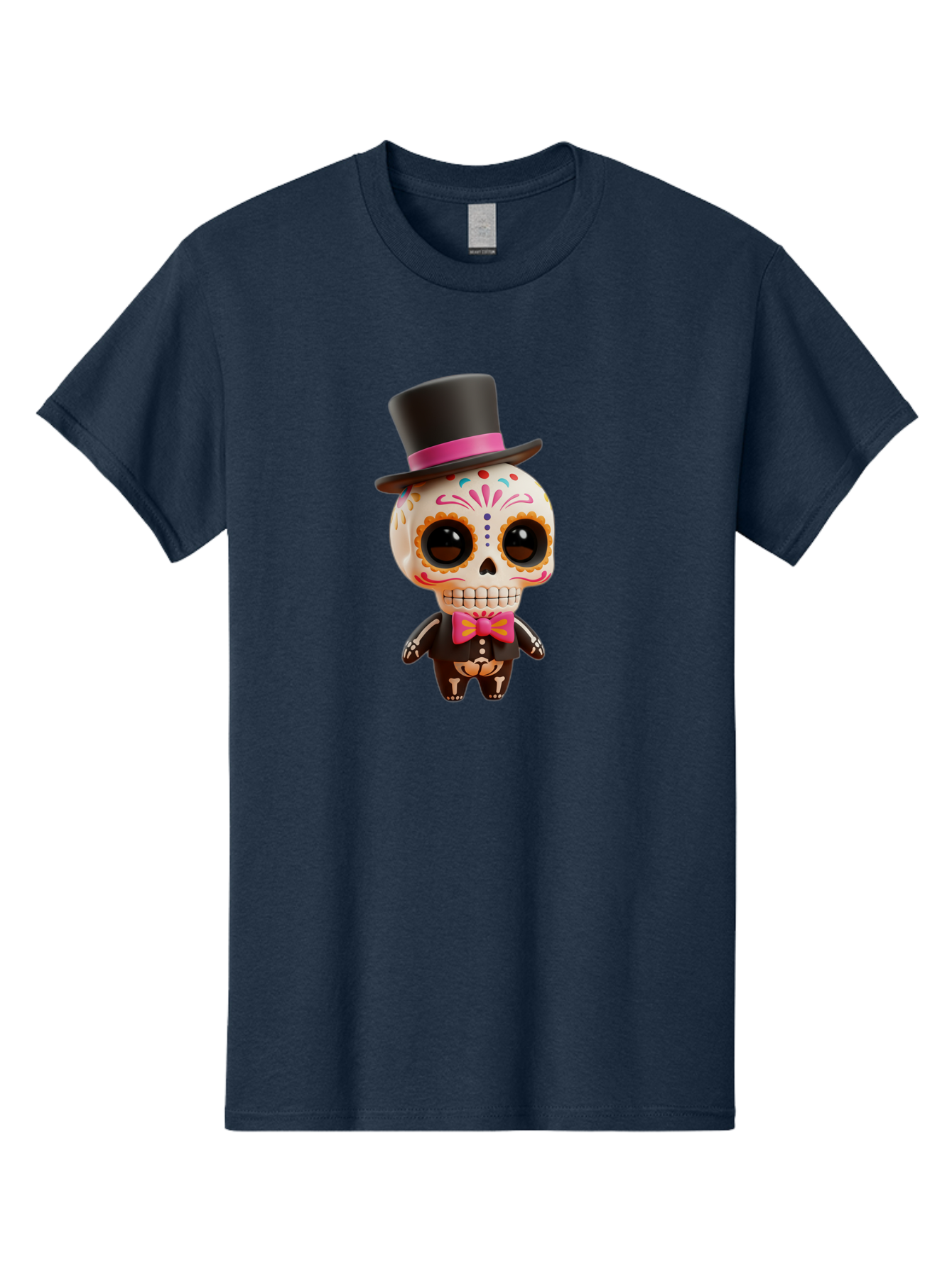 Day-Of-The-Dead-Skeleton Men'S Graphic Tee, 100% Cotton, Comfortable Casual Summer Wear, Machine Washable, Sugar Skull, Day Of The Dead, Dia De Los Muertos, Skeleton Figurine, Colorful Decorations, Festive Attire, Top Hat, Bow Tie, Bac977