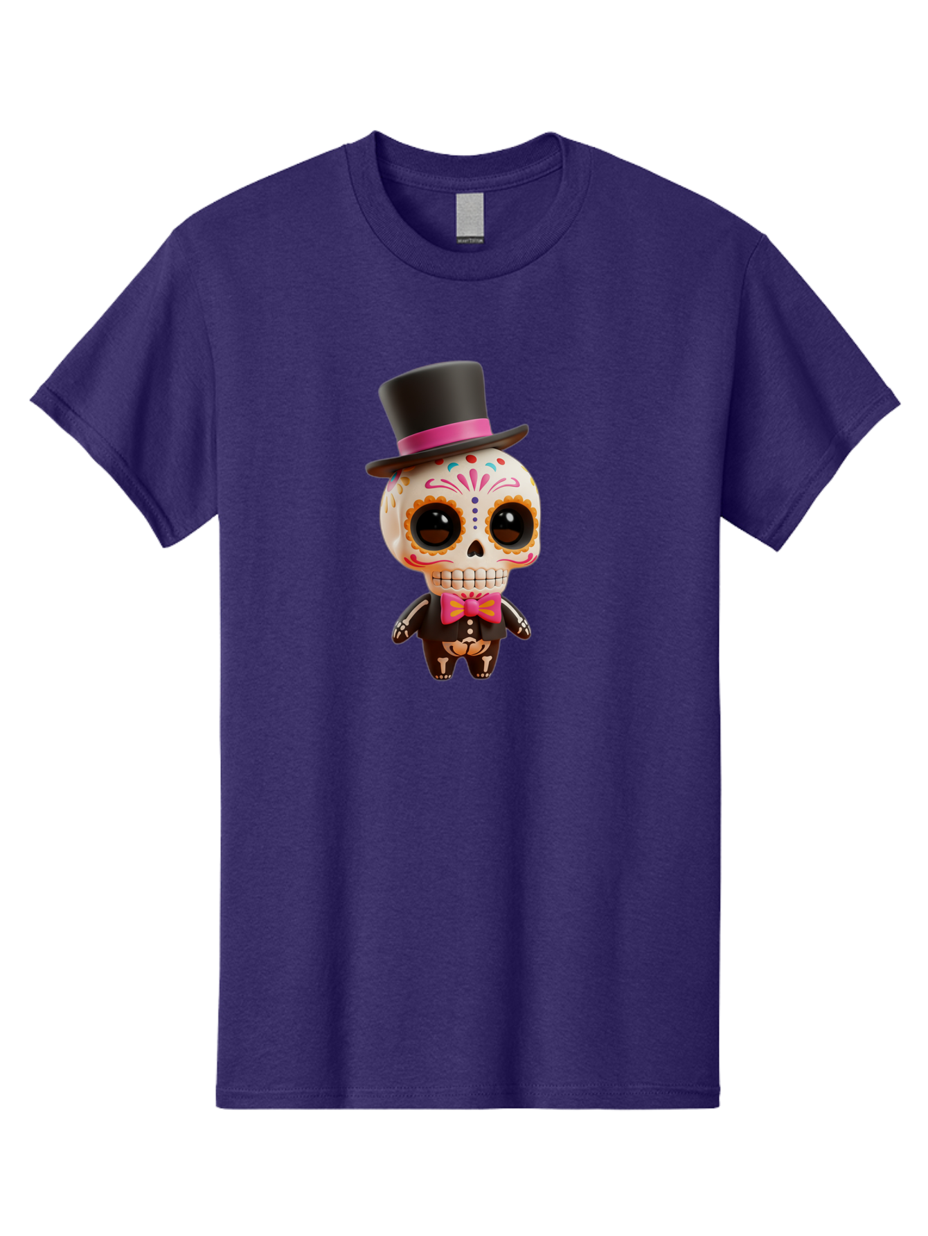 Day-Of-The-Dead-Skeleton Men'S Graphic Tee, 100% Cotton, Comfortable Casual Summer Wear, Machine Washable, Sugar Skull, Day Of The Dead, Dia De Los Muertos, Skeleton Figurine, Colorful Decorations, Festive Attire, Top Hat, Bow Tie, Bac977