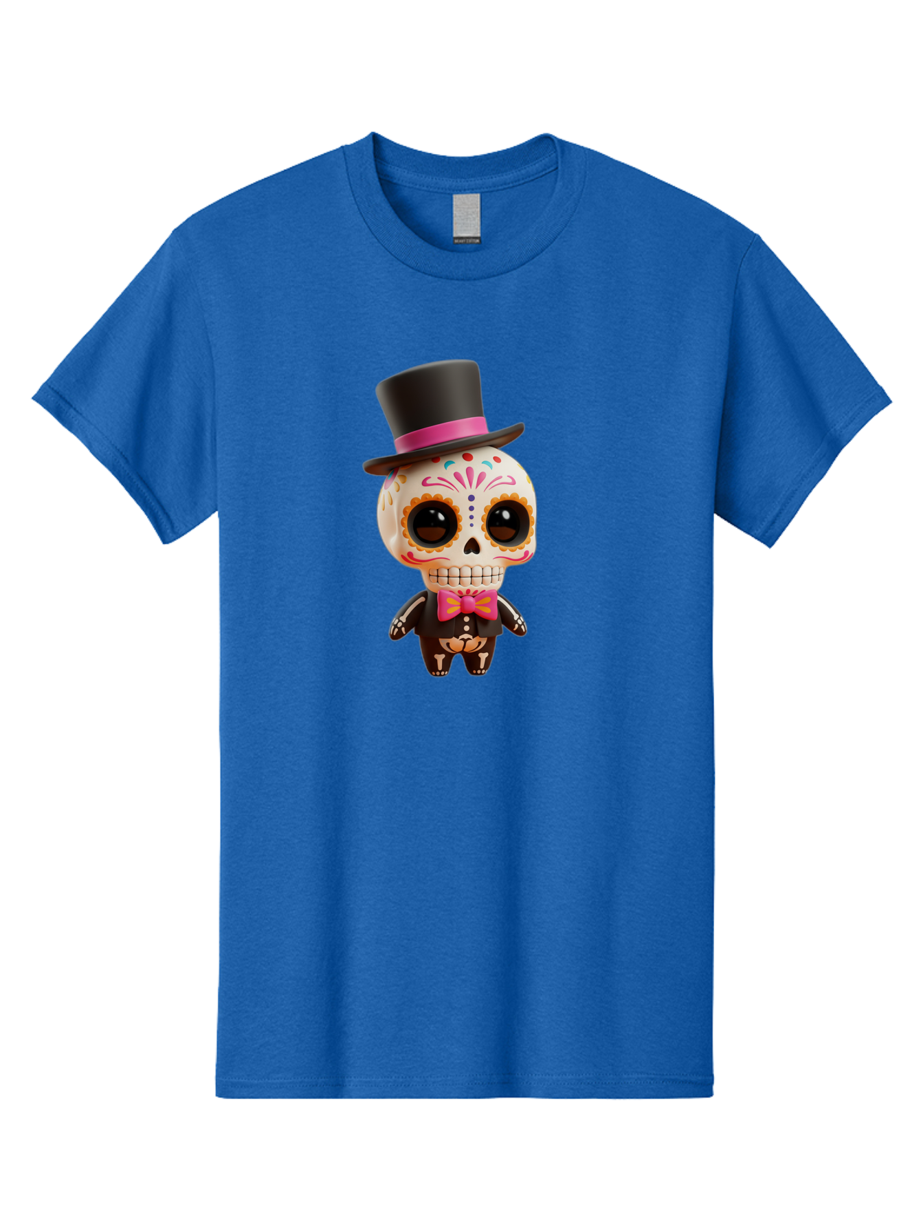 Day-Of-The-Dead-Skeleton Men'S Graphic Tee, 100% Cotton, Comfortable Casual Summer Wear, Machine Washable, Sugar Skull, Day Of The Dead, Dia De Los Muertos, Skeleton Figurine, Colorful Decorations, Festive Attire, Top Hat, Bow Tie, Bac977