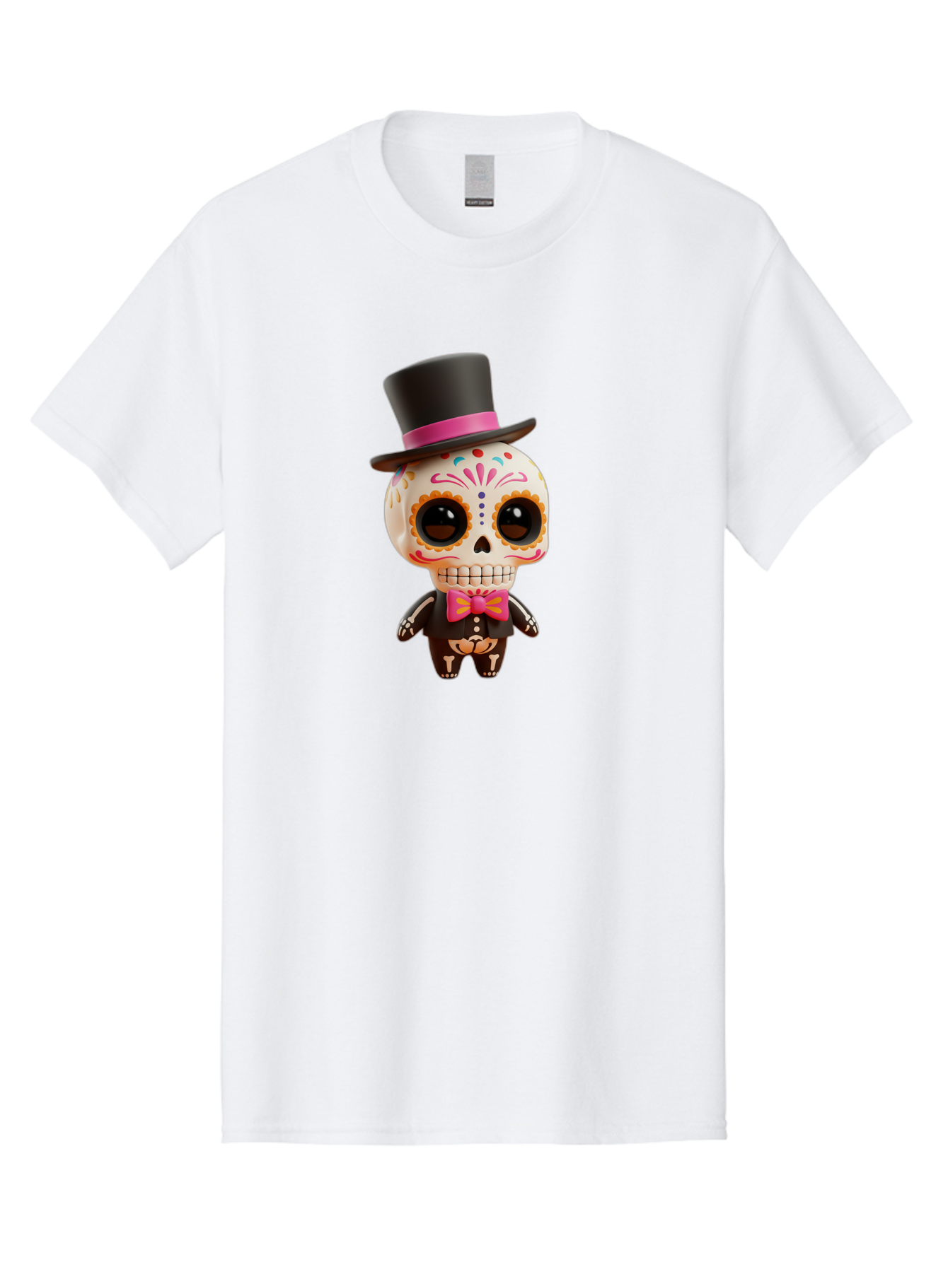 Day-Of-The-Dead-Skeleton Men'S Graphic Tee, 100% Cotton, Comfortable Casual Summer Wear, Machine Washable, Sugar Skull, Day Of The Dead, Dia De Los Muertos, Skeleton Figurine, Colorful Decorations, Festive Attire, Top Hat, Bow Tie, Bac977