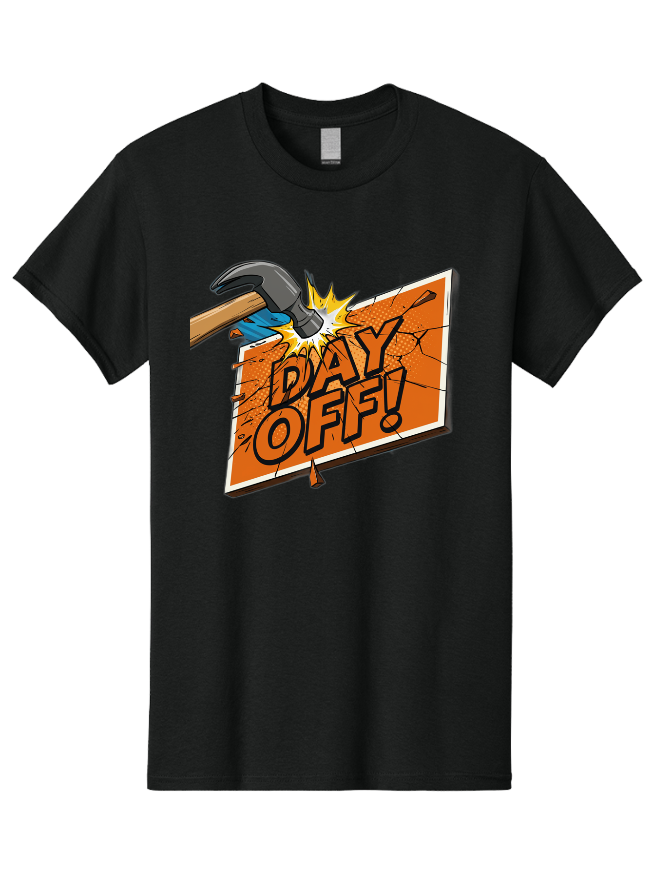 Day-Off-1 Men'S Graphic Tee, 100% Cotton, Comfortable Casual Summer Wear, Machine Washable, Day Off, Hammer Smashing Sign, Cartoon Humor, Comedic Relief, Breaking Rules, Relaxation, Leisure Time, Comical Illustration, Work-Life Balance Bac978