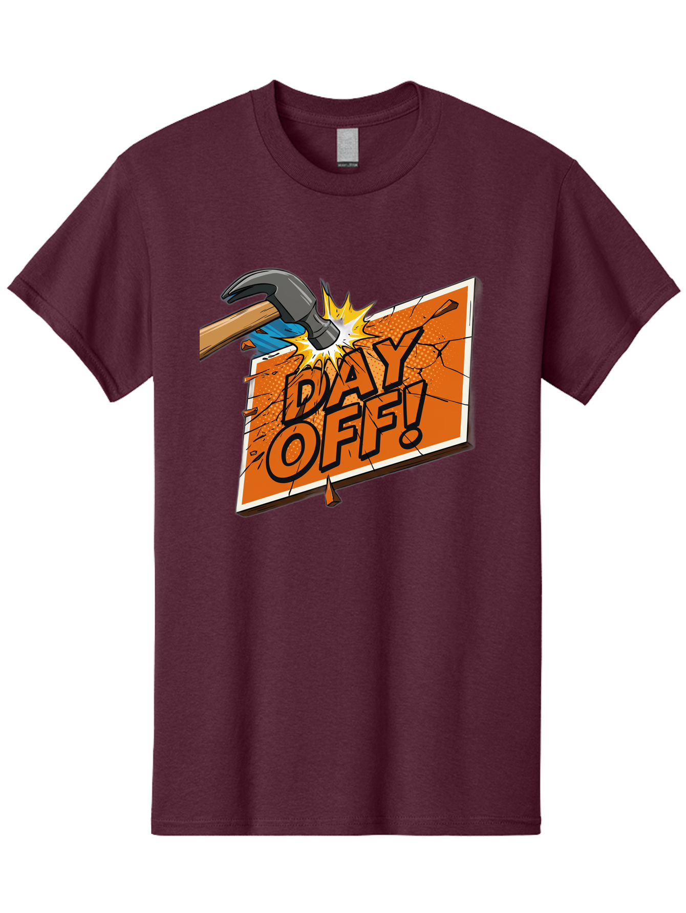 Day-Off-1 Men'S Graphic Tee, 100% Cotton, Comfortable Casual Summer Wear, Machine Washable, Day Off, Hammer Smashing Sign, Cartoon Humor, Comedic Relief, Breaking Rules, Relaxation, Leisure Time, Comical Illustration, Work-Life Balance Bac978