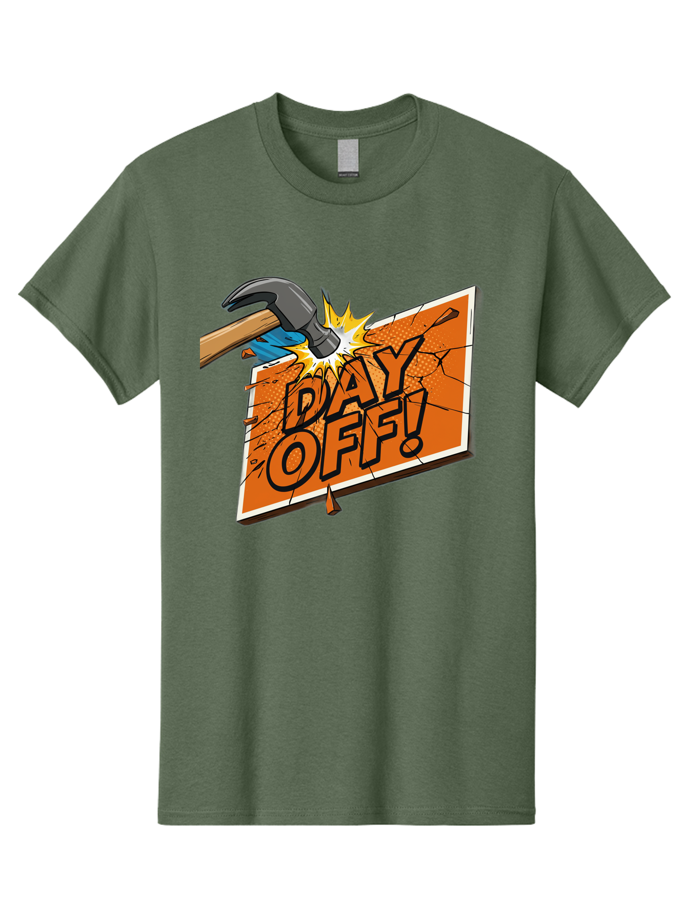Day-Off-1 Men'S Graphic Tee, 100% Cotton, Comfortable Casual Summer Wear, Machine Washable, Day Off, Hammer Smashing Sign, Cartoon Humor, Comedic Relief, Breaking Rules, Relaxation, Leisure Time, Comical Illustration, Work-Life Balance Bac978