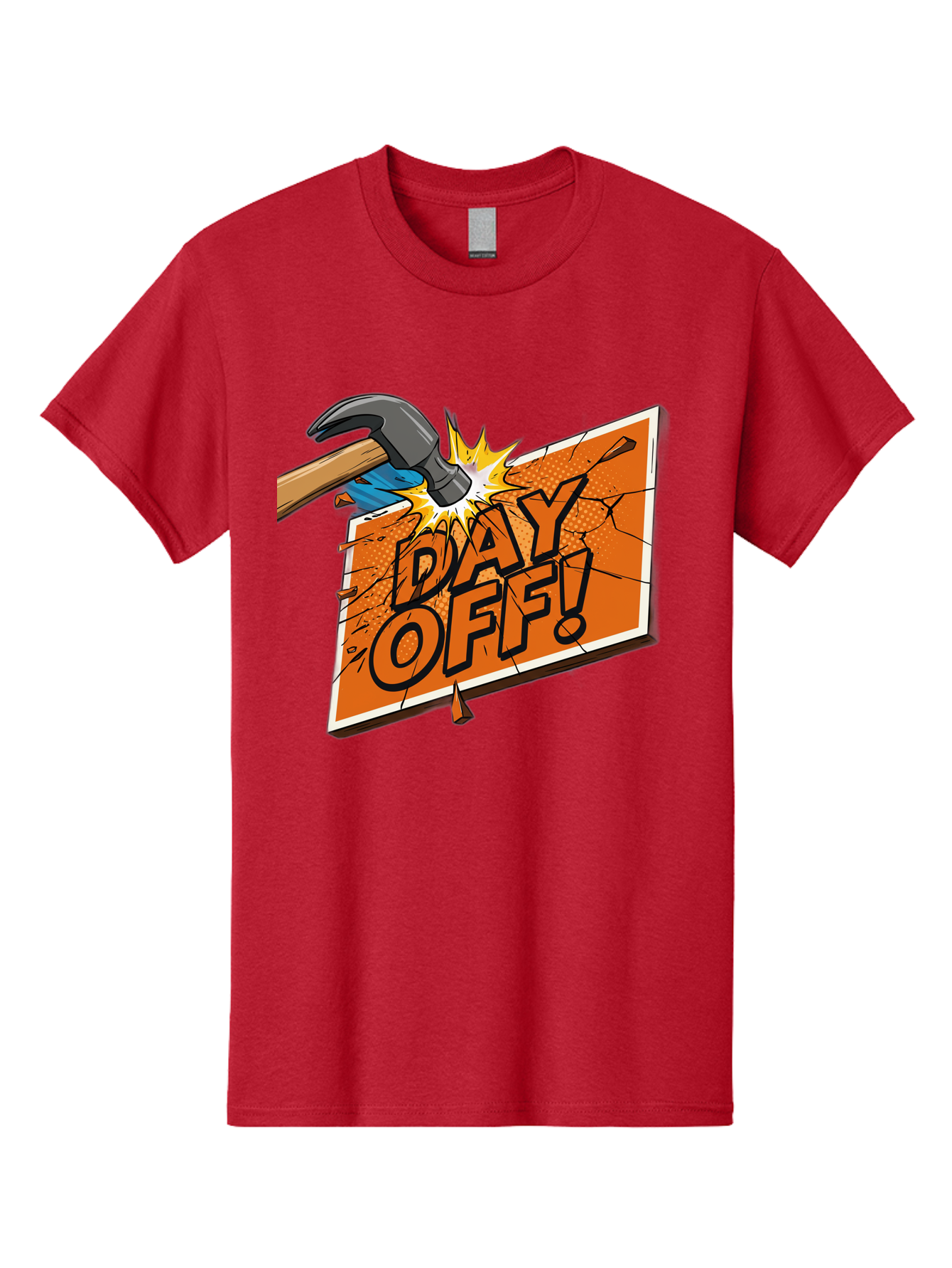 Day-Off-1 Men'S Graphic Tee, 100% Cotton, Comfortable Casual Summer Wear, Machine Washable, Day Off, Hammer Smashing Sign, Cartoon Humor, Comedic Relief, Breaking Rules, Relaxation, Leisure Time, Comical Illustration, Work-Life Balance Bac978