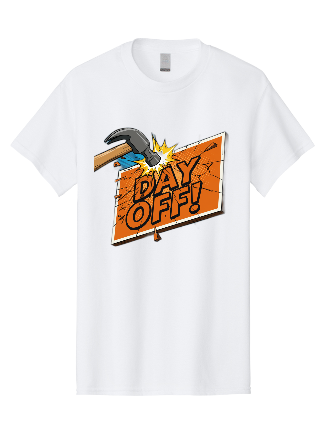 Day-Off-1 Men'S Graphic Tee, 100% Cotton, Comfortable Casual Summer Wear, Machine Washable, Day Off, Hammer Smashing Sign, Cartoon Humor, Comedic Relief, Breaking Rules, Relaxation, Leisure Time, Comical Illustration, Work-Life Balance Bac978