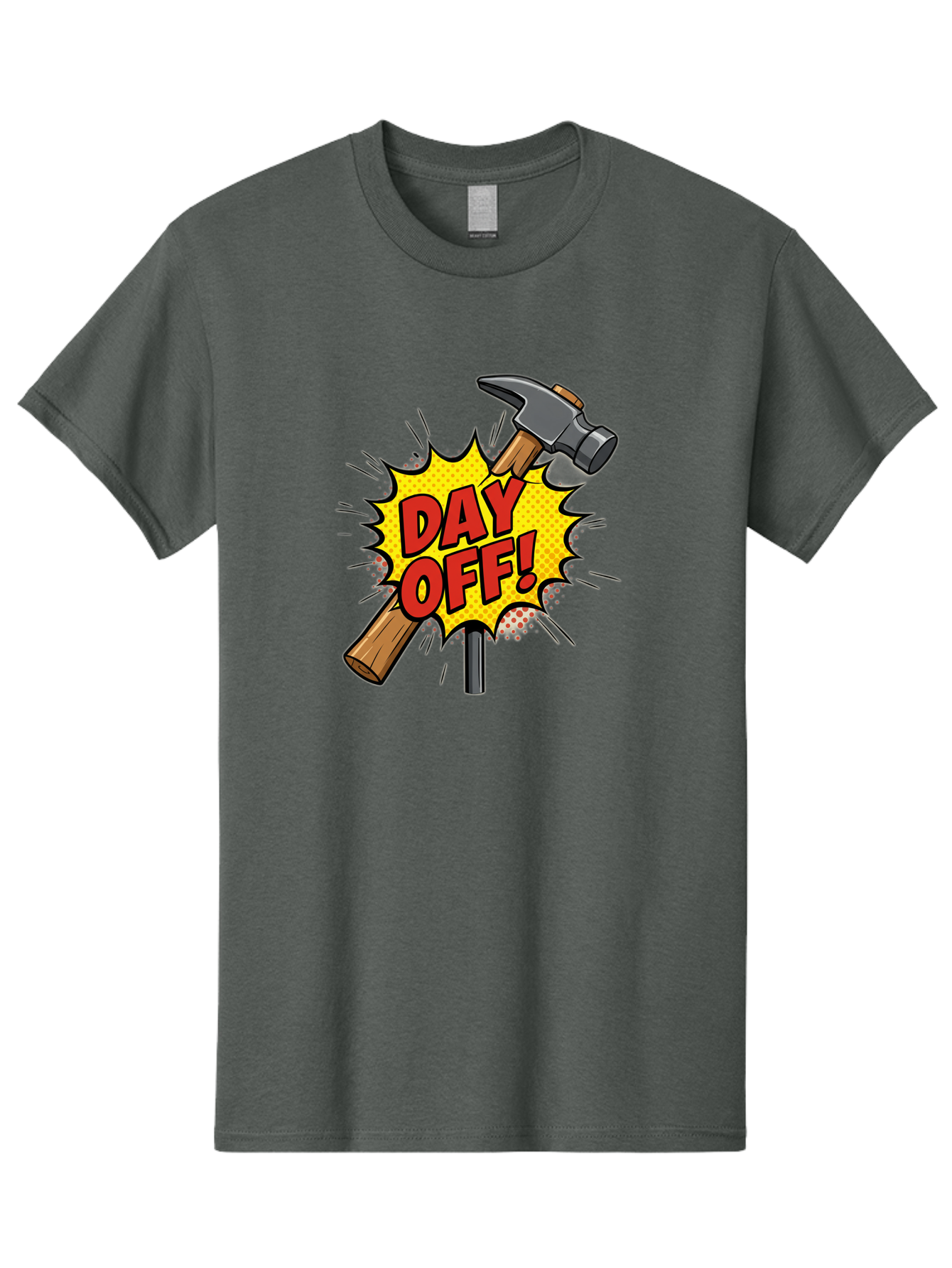Day-Off Men'S Graphic Tee, 100% Cotton, Comfortable Casual Summer Wear, Machine Washable, Day Off, Hammer And Nail, Comic Cartoon Theme, Labor Day Off, Relaxed Workday, Fun Humor, Playful, Humorous, Playful Vibe, Relaxed Atmosphere Bac979