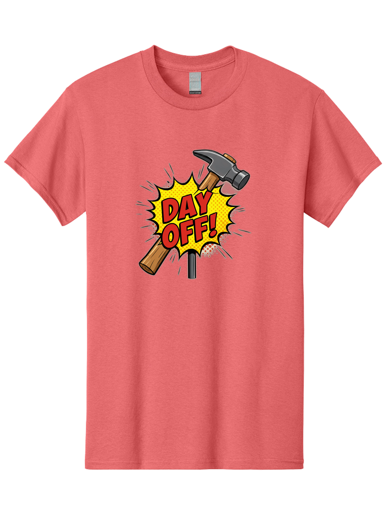 Day-Off Men'S Graphic Tee, 100% Cotton, Comfortable Casual Summer Wear, Machine Washable, Day Off, Hammer And Nail, Comic Cartoon Theme, Labor Day Off, Relaxed Workday, Fun Humor, Playful, Humorous, Playful Vibe, Relaxed Atmosphere Bac979