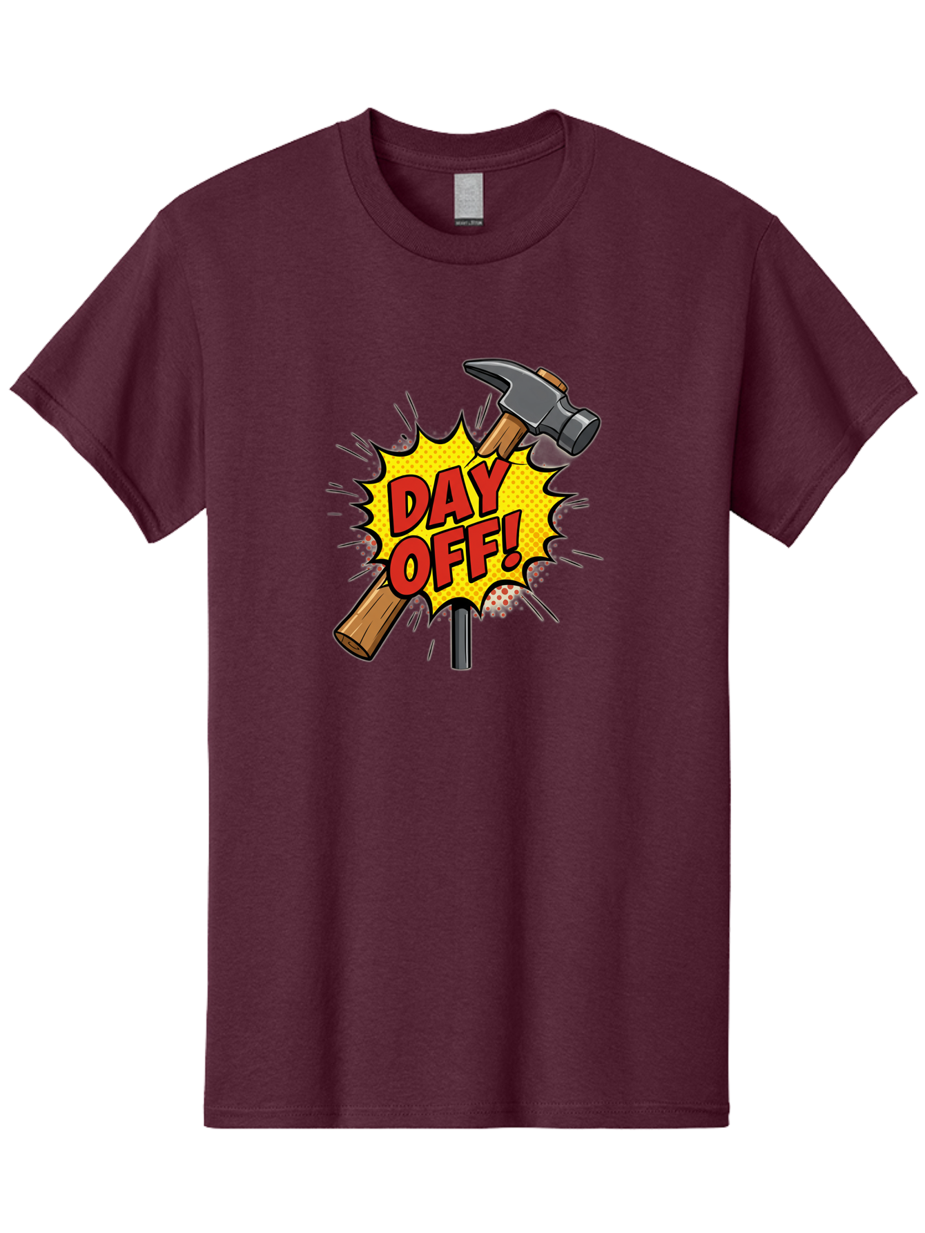 Day-Off Men'S Graphic Tee, 100% Cotton, Comfortable Casual Summer Wear, Machine Washable, Day Off, Hammer And Nail, Comic Cartoon Theme, Labor Day Off, Relaxed Workday, Fun Humor, Playful, Humorous, Playful Vibe, Relaxed Atmosphere Bac979