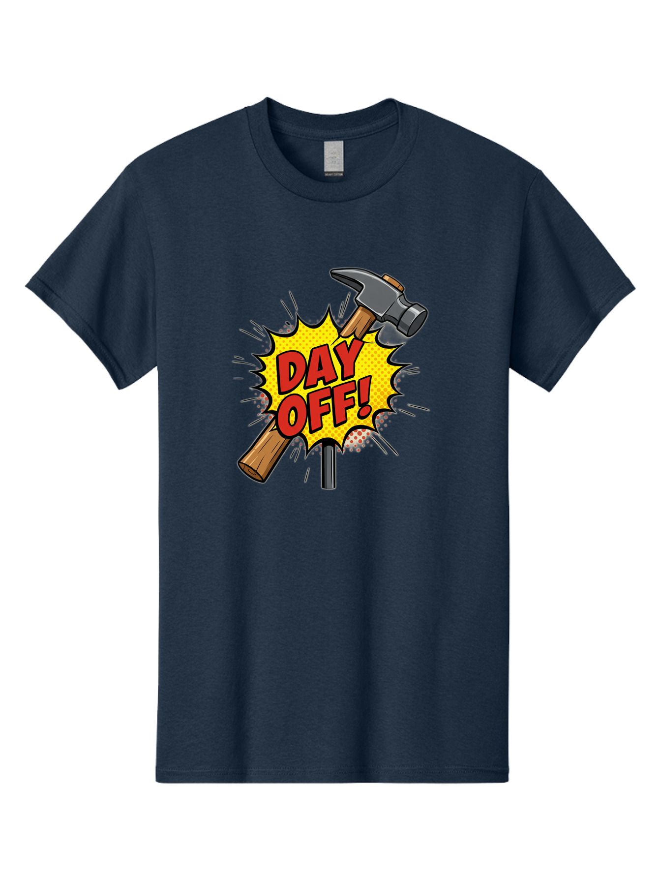 Day-Off Men'S Graphic Tee, 100% Cotton, Comfortable Casual Summer Wear, Machine Washable, Day Off, Hammer And Nail, Comic Cartoon Theme, Labor Day Off, Relaxed Workday, Fun Humor, Playful, Humorous, Playful Vibe, Relaxed Atmosphere Bac979