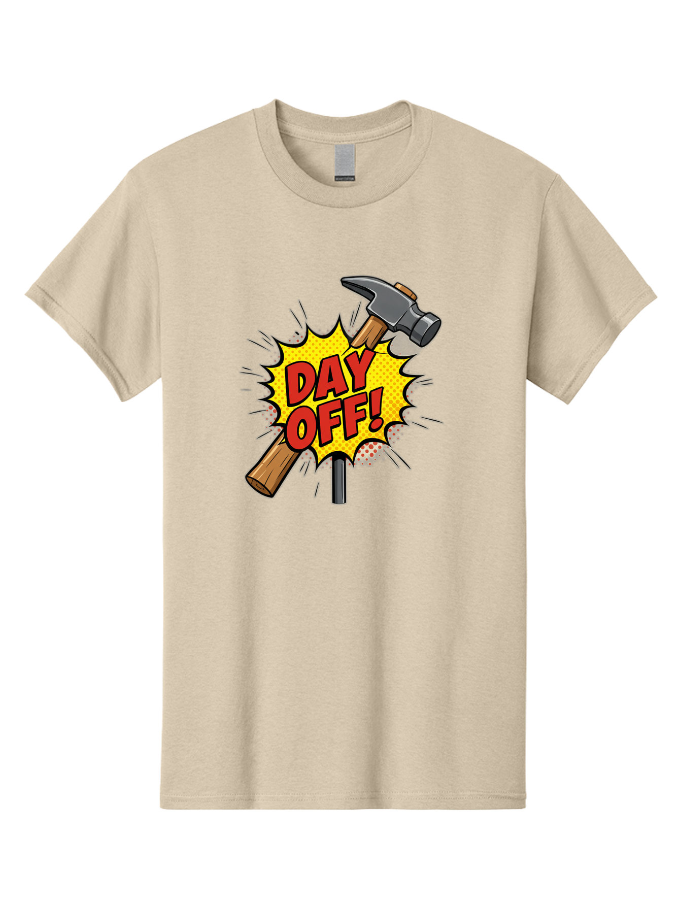 Day-Off Men'S Graphic Tee, 100% Cotton, Comfortable Casual Summer Wear, Machine Washable, Day Off, Hammer And Nail, Comic Cartoon Theme, Labor Day Off, Relaxed Workday, Fun Humor, Playful, Humorous, Playful Vibe, Relaxed Atmosphere Bac979