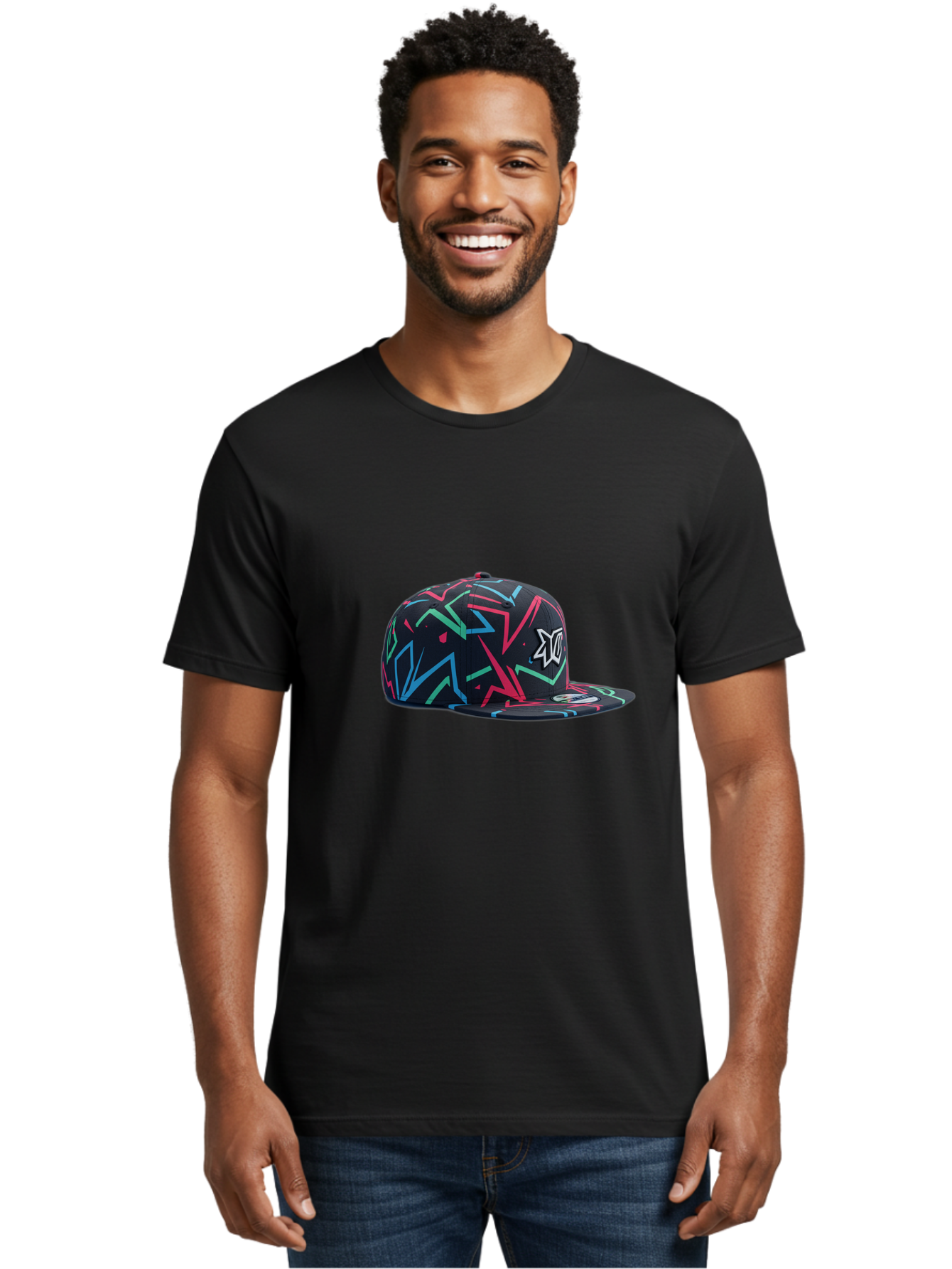 Dc-Hat Men'S Graphic Tee, 100% Cotton, Comfortable Casual Summer Wear, Machine Washable, Dc Hat, Snapback Cap, Graffiti Design, Streetwear Fashion, Urban Style, Neon Colors, Bold Graphics, Skateboarding Apparel, Dc Logo Bac981