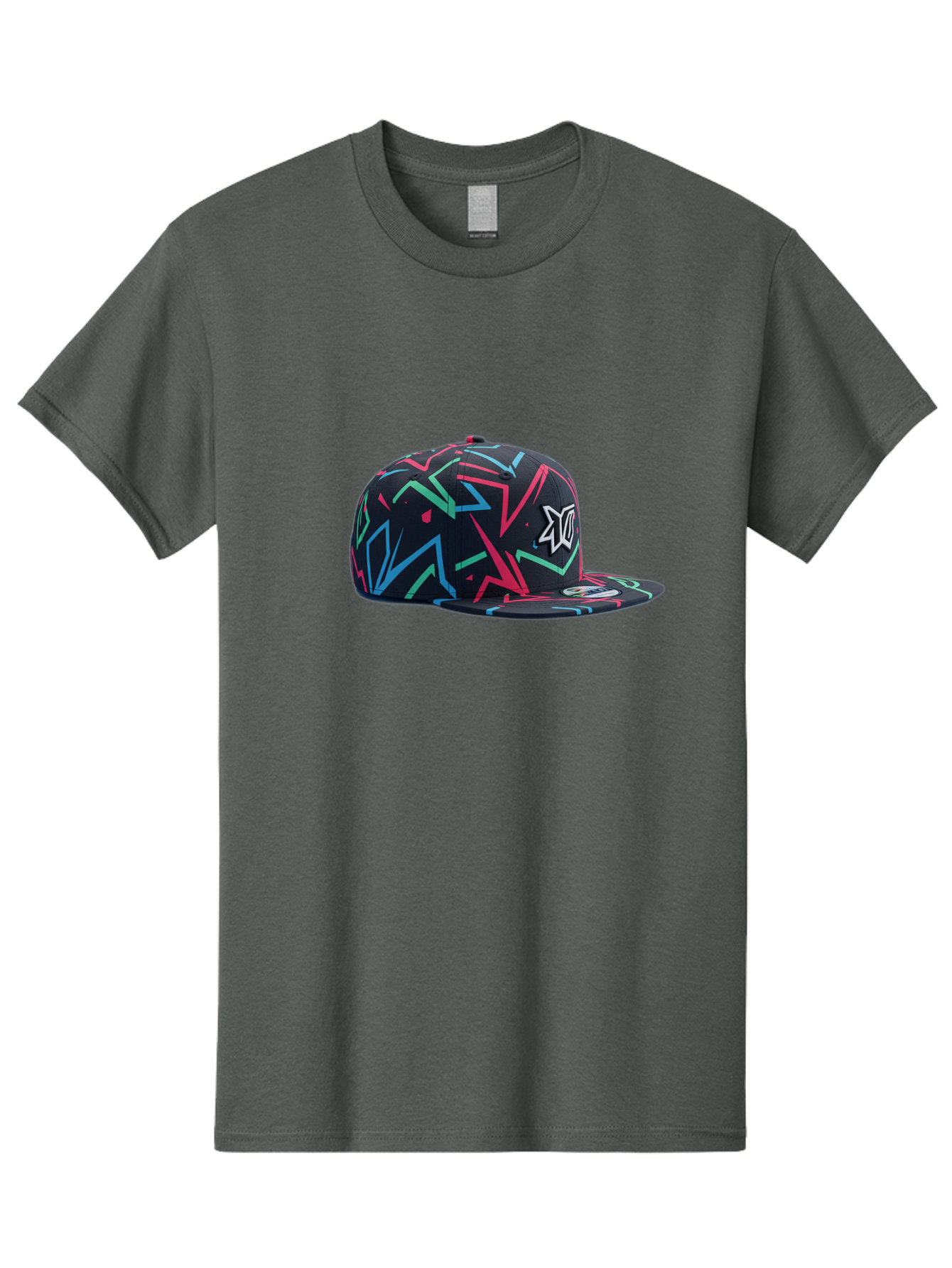 Dc-Hat Men'S Graphic Tee, 100% Cotton, Comfortable Casual Summer Wear, Machine Washable, Dc Hat, Snapback Cap, Graffiti Design, Streetwear Fashion, Urban Style, Neon Colors, Bold Graphics, Skateboarding Apparel, Dc Logo Bac981